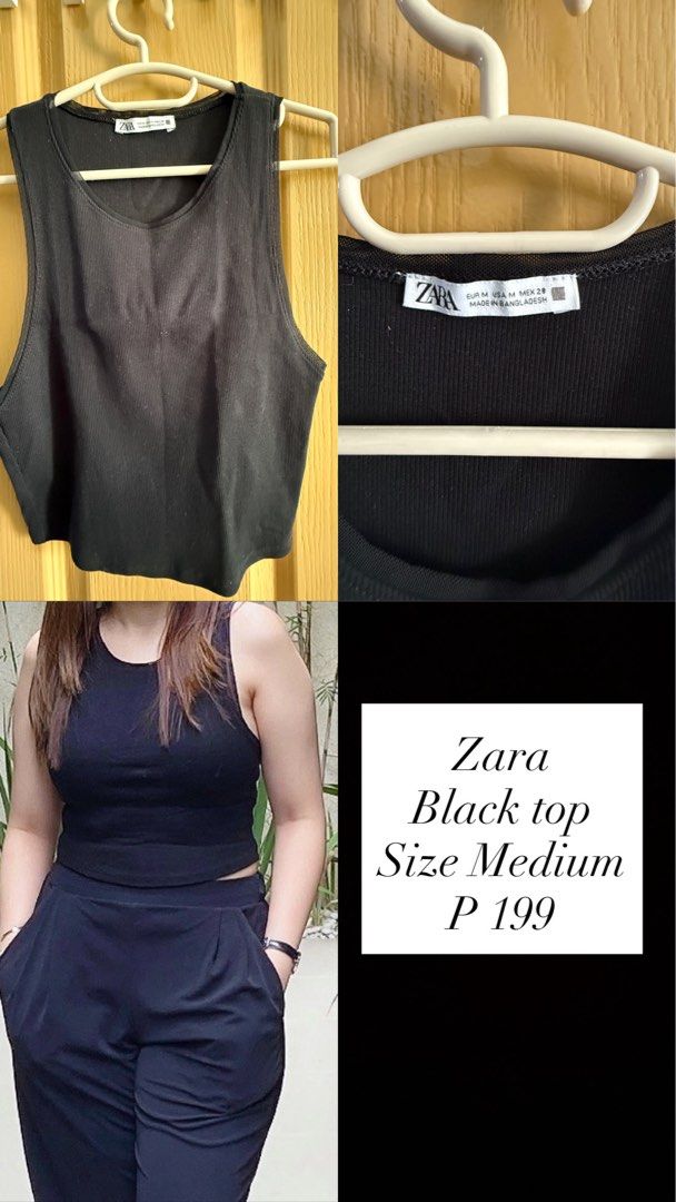 Zara Black Ribbed Tank Top Size M (Category: Sleeveless) located in Pasig City. Submitted by kellyvijandre (Listing ID 1466795530, Image 1). Description: - Brand: Zara - Size: Medium (EUR M, USA M, MEX 28) - Material: Ribbed fabric - Fit: Cropped style, pairs great with high-waisted pants or shorts - Origin: Made in Bangladesh - Condition: Clean and ready to wear.