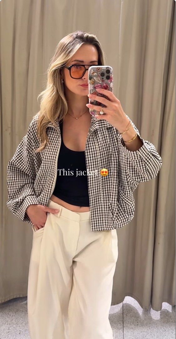 ZARA Check Bomber Jacket (Category: Coats, Jackets and Outerwear) located in Manila. Submitted by charmscollections (Listing ID 1466851488, Image 3). Description: ‼️In Transit‼️ ETA Oct. 19 Brand New with Tag / 💯% Authentic Zara 50%dp to reserved Must have viral check bomber Jacket MOP - GCash•BPI•UB.