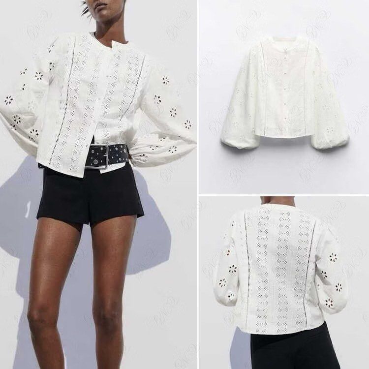 Zara Embroidered Shirt (Category: Longsleeves) located in San Juan City. Submitted by lre_23 (Listing ID 1466870903, Image 1). Description: •Lace design •Great/Excellent condition •Fits XS-M.