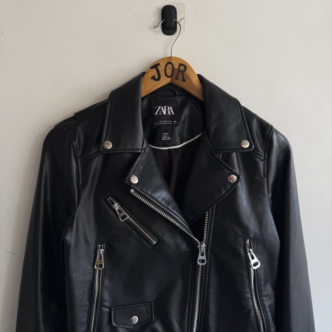 Zara Faux Leather Jacket (Category: Coats, Jackets and Outerwear) located in San Fernando. Submitted by jorjorr (Listing ID 1466775350, Image 2). Description: Zara Faux Leather Jacket Small on tag Womens 18 width 20 length Excellent condition No issue P2,199.