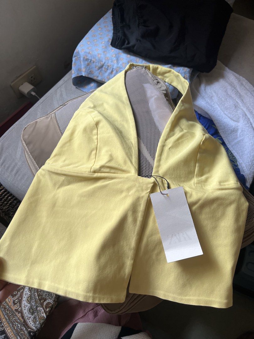 Zara yellow halter top (Category: Sleeveless) located in Imus. Submitted by labella.mnl (Listing ID 1466800289, Image 1). Description: Brand new with tag Size L but first Medium Last price posted .