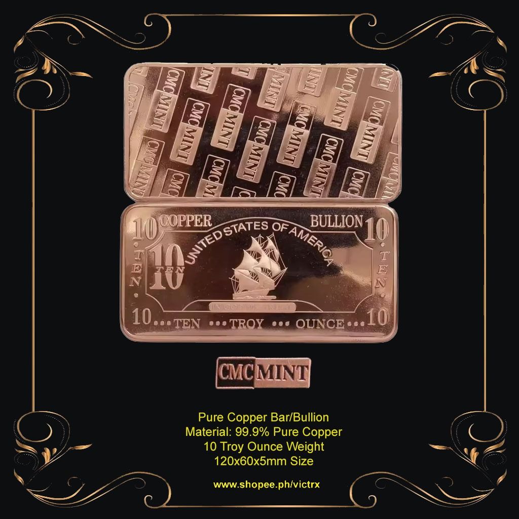 10 oz Copper Bar Ship Design (Category: Currency) located in Quezon City. Submitted by victr2 (Listing ID 1419136347, Image 1). Description: 10 oz Copper Bar Ship Design Material: Pure Copper Weight: 110 oz Size: 120x60x5mm size Price: 6,500 2pcs available Item for pickup at our location in North Fairview QC. .