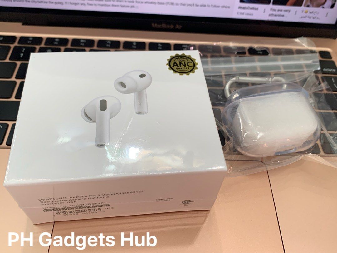 AirPods Pro 3 ANC (3rd generation) (Category: Earphones) located in San Juan City. Submitted by ph_gadgets_hub (Listing ID 1419002435, Image 3). Description: AirPods Pro 3rd generation (ANC) Brand new sealed With Serial number Compatible to iPhone, Macbook, iPad, Android Lowest price Guaranteed! SALE!!❤️‍🔥 ₱2,600 • ios & android Supported • u.s variant • same weight/size • Hi-Fi Stereo Bass • can change name ▪️ can change Gesture (Tap Function) 
