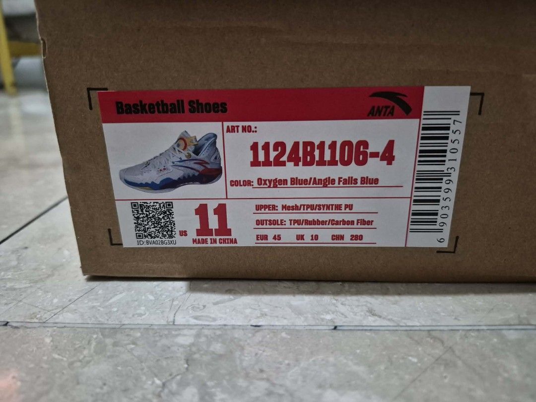 ANTA Shockwave 5 "Magic Potion" (Category: Sneakers) located in San Juan City. Submitted by leea.v.e (Listing ID 1405600697, Image 3). Description: ANTA Shockwave 5 - Magic Potion Basketball shoes - Size: US 11 / UK 10 / EU 45 - Color: Oxygen Blue/Angle Falls Blue - Upper: Mesh/TPB/SYNTH PU - Outsole: TPU/Rubber/Carbon Fiber.