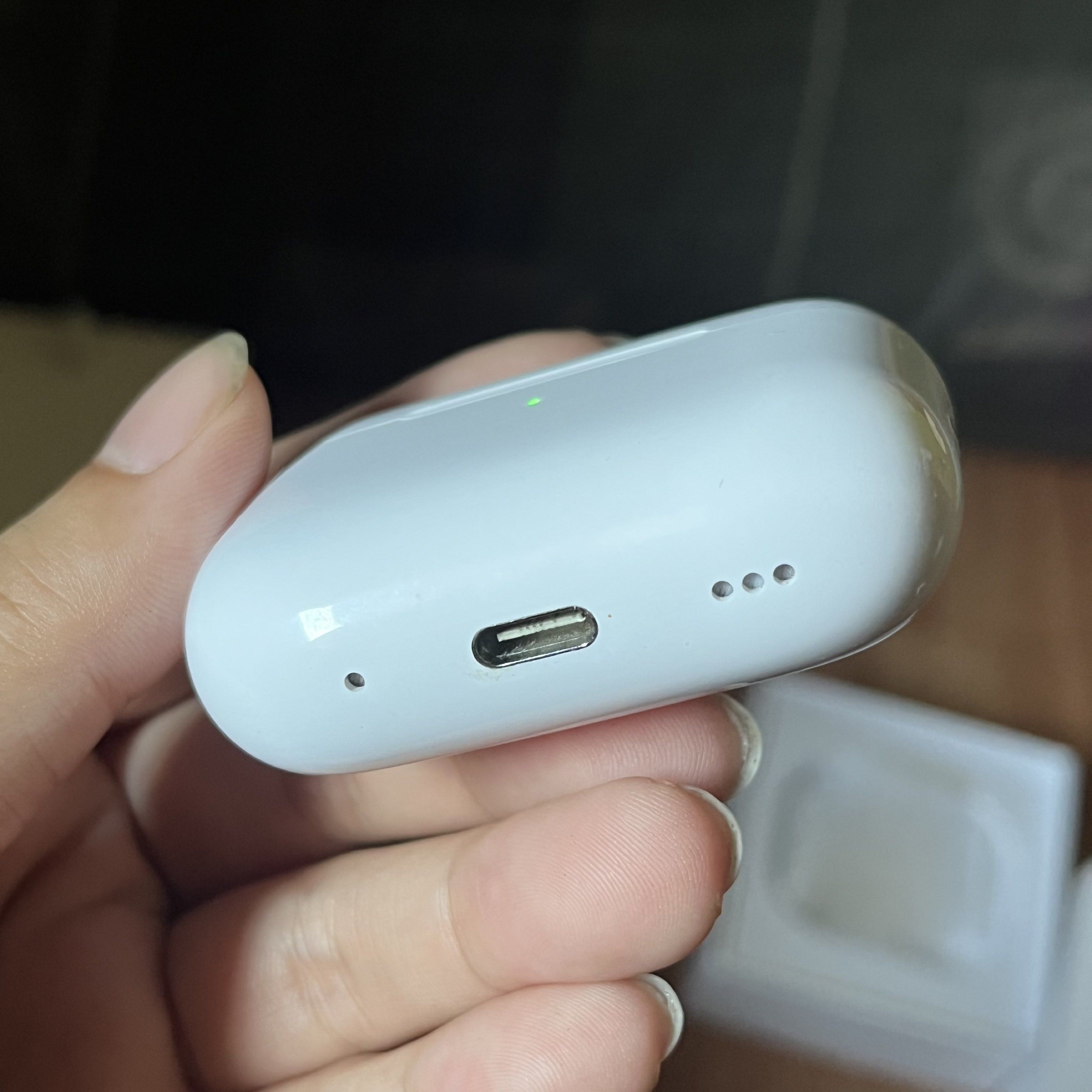 Apple AirPods Pro (Category: Earphones) located in Manila. Submitted by sellnowzumi (Listing ID 1419014794, Image 3). Description: Apple AirPods Pro with charging case. Includes original box and documentation. The charging case has a USB-C port. The AirPods are shown to be fully charged..