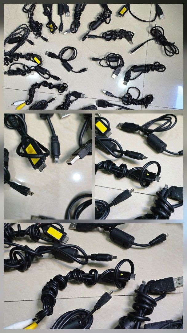 Assorted Cables - USB, AV, and More (Decluterring) (Category: Cables & Adaptors) located in Pasig City. Submitted by da_stone (Listing ID 1419034269, Image 1). Description: - Includes USB, micro USB, and AV cables - Variety of lengths and connector types - Ideal for charging phones, tablets, and other devices - Connect to TVs and other devices - Great for replacement or extra cables - Sold as a complete set.