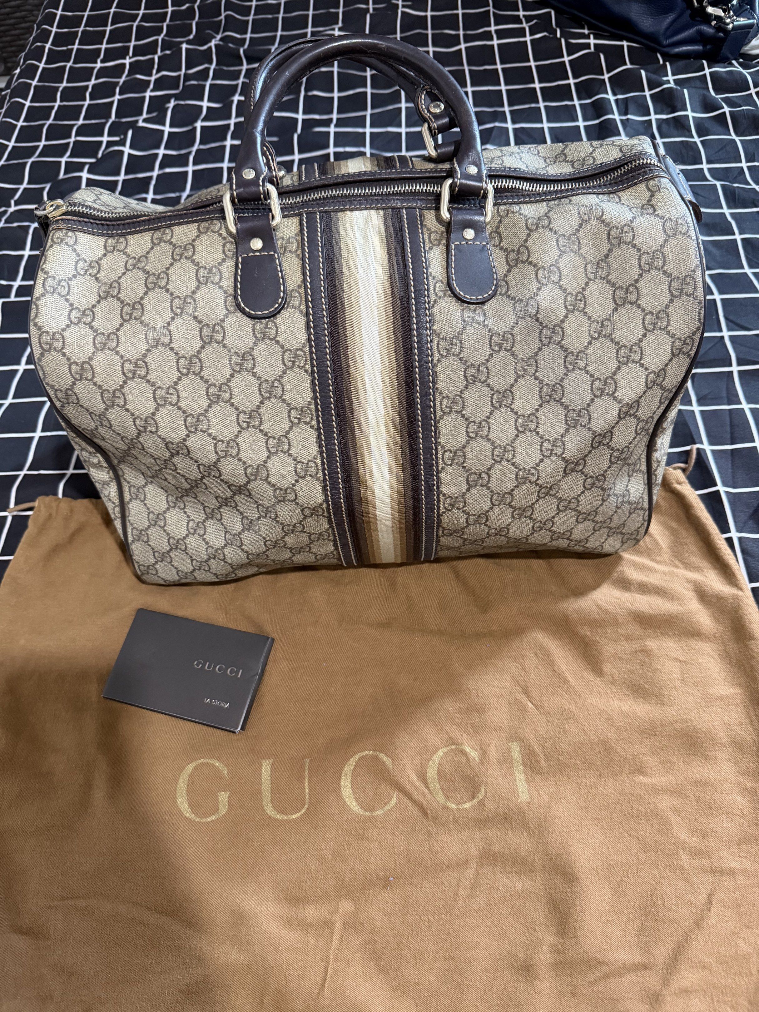 Authentic Gucci Boston Doctors Bag Size 35 (Category: Luxury Bags & Wallets) located in Pasig City. Submitted by melay420 (Listing ID 1419054563, Image 2). Description: Authentic Vintage Boston Doctors Handbag With Gigi Monogram Print Complete with original dust bag and manual. Selling as is with signs of use..