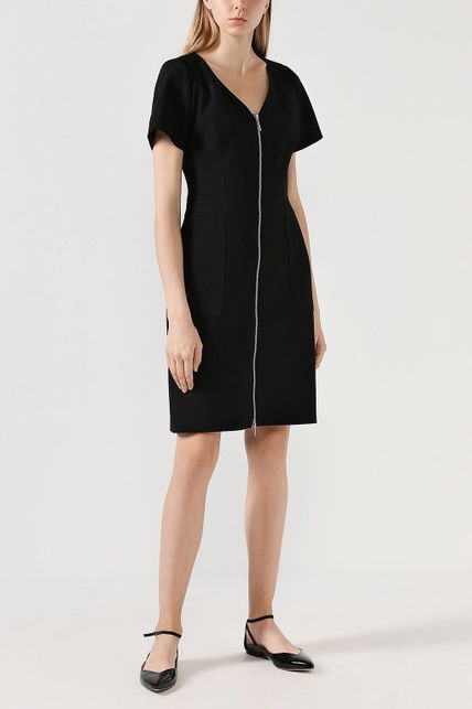 Black Dress with Zipper (Category: Dresses) located in Angeles City. Submitted by BORAHAE (Listing ID 1419065763, Image 1). Description: - Black V-neck dress - Short sleeves - Tailored fit - Full-length zipper - Minimalist design - Suitable for various occasions.
