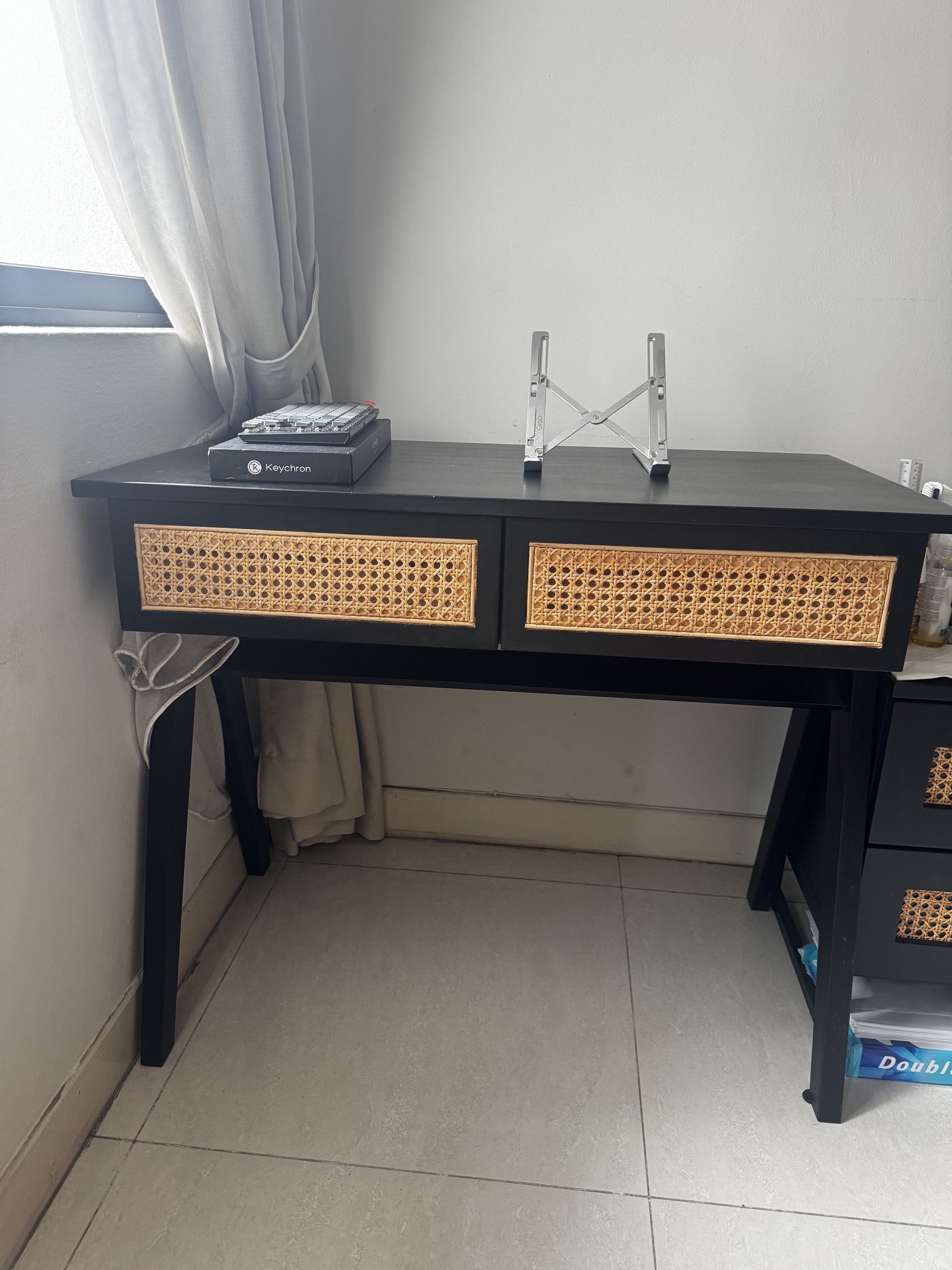 Black study table with Rattan Drawer Fronts, Furniture & Home Living ...