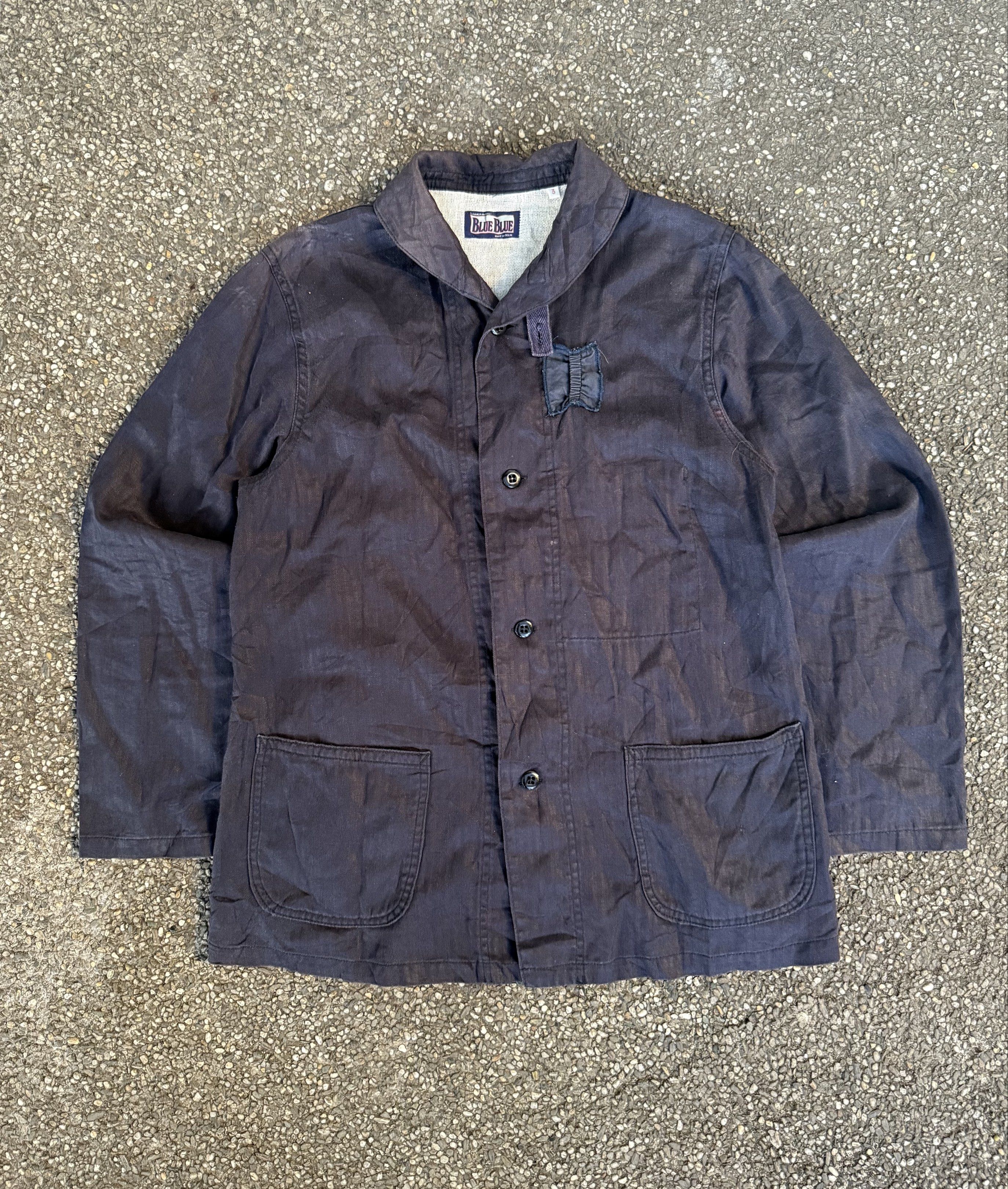 Blue Blue Indigo Overdyed Shawl Collar Chore Jacket (Category: Coats, Jackets and Outerwear) located in Quezon City. Submitted by though.bare (Listing ID 1419154585, Image 1). Description: Fits on M up to L for Men In good, worn condition. Width : 20.5" Length : 28.5" Sleeve : 24" Shoulder : 17" Listings not marked sold/reserved are available for purchase Feel free to send me a DM for inquiries! Payment thru GCash/Maya only These are preloved/use