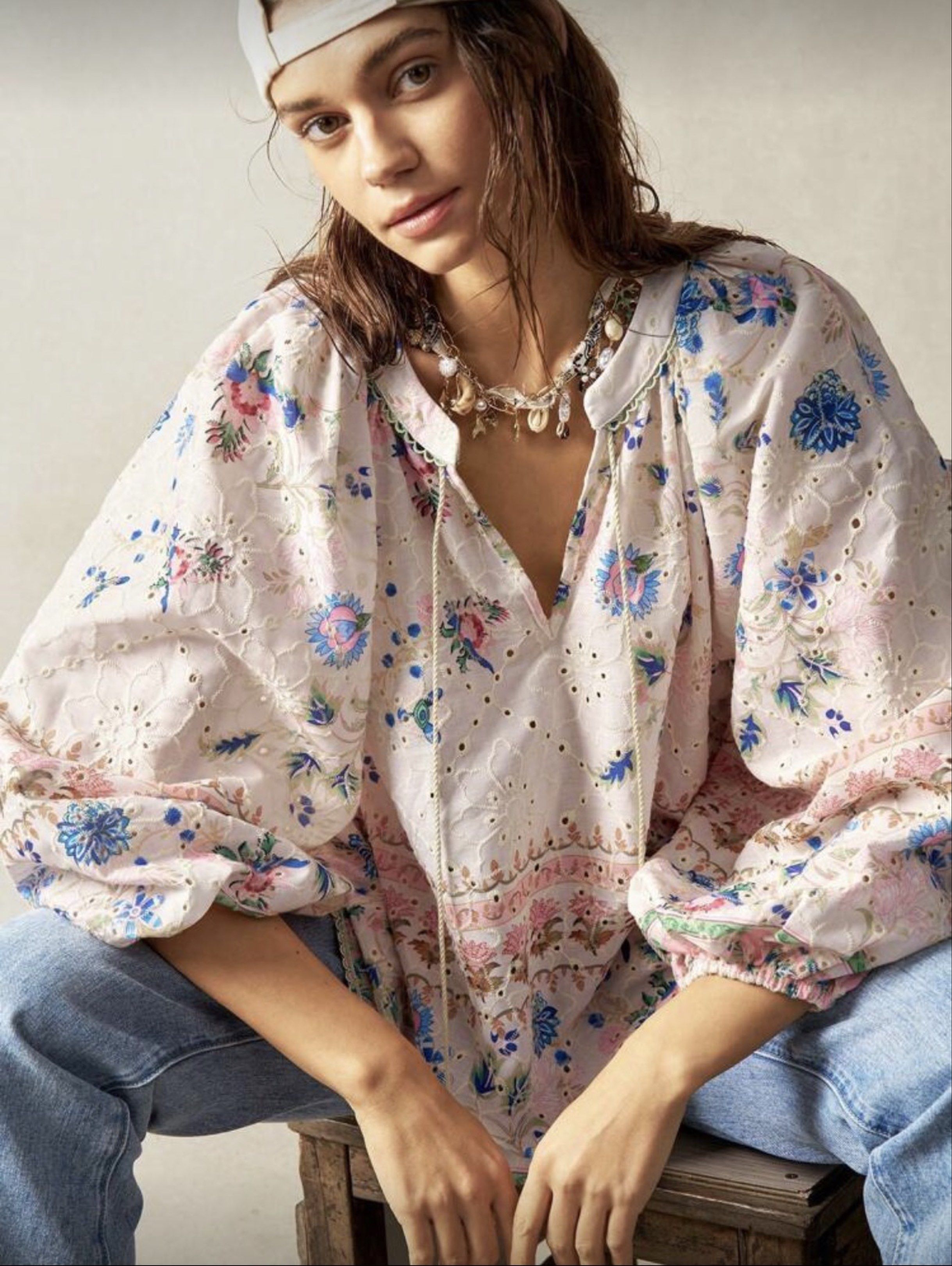 Boho Embroidered Loose Top (Category: Others Tops) located in Quezon City. Submitted by labnstyle (Listing ID 1418980047, Image 1). Description: Preloved but not worn. RFS wrong size. Small on tag.Can fit up to plus size. Best fit Large-XL Super cute and can be worn as cover up..