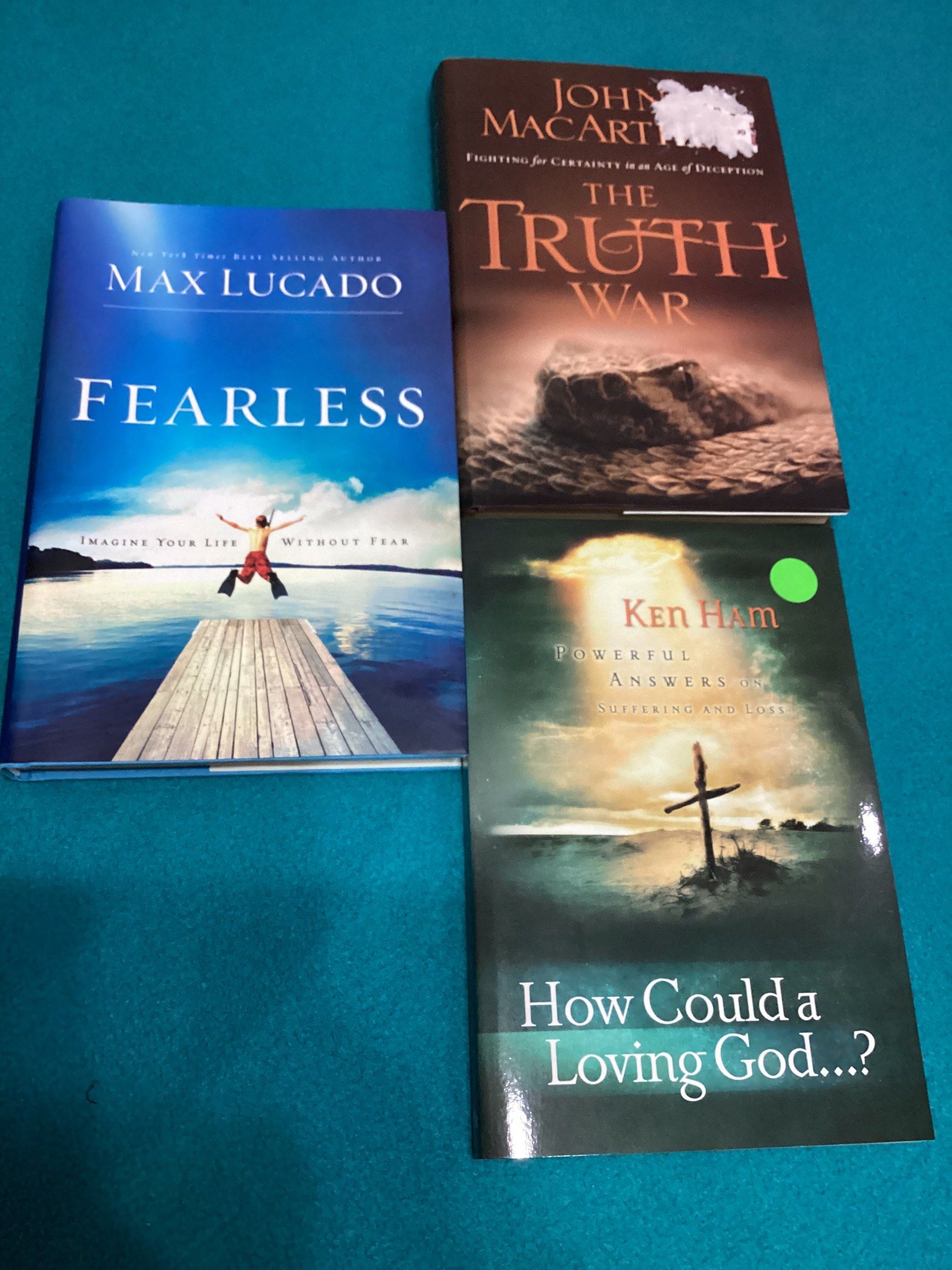 Christian Books (Category: Storybooks) located in Davao. Submitted by ferdipt (Listing ID 1419005540, Image 2). Description: 700 each 1. Fearless by Max Lucado 2. The Truth War by John MacArthur 3 . How Could a Loving God…? by Ken Ham.