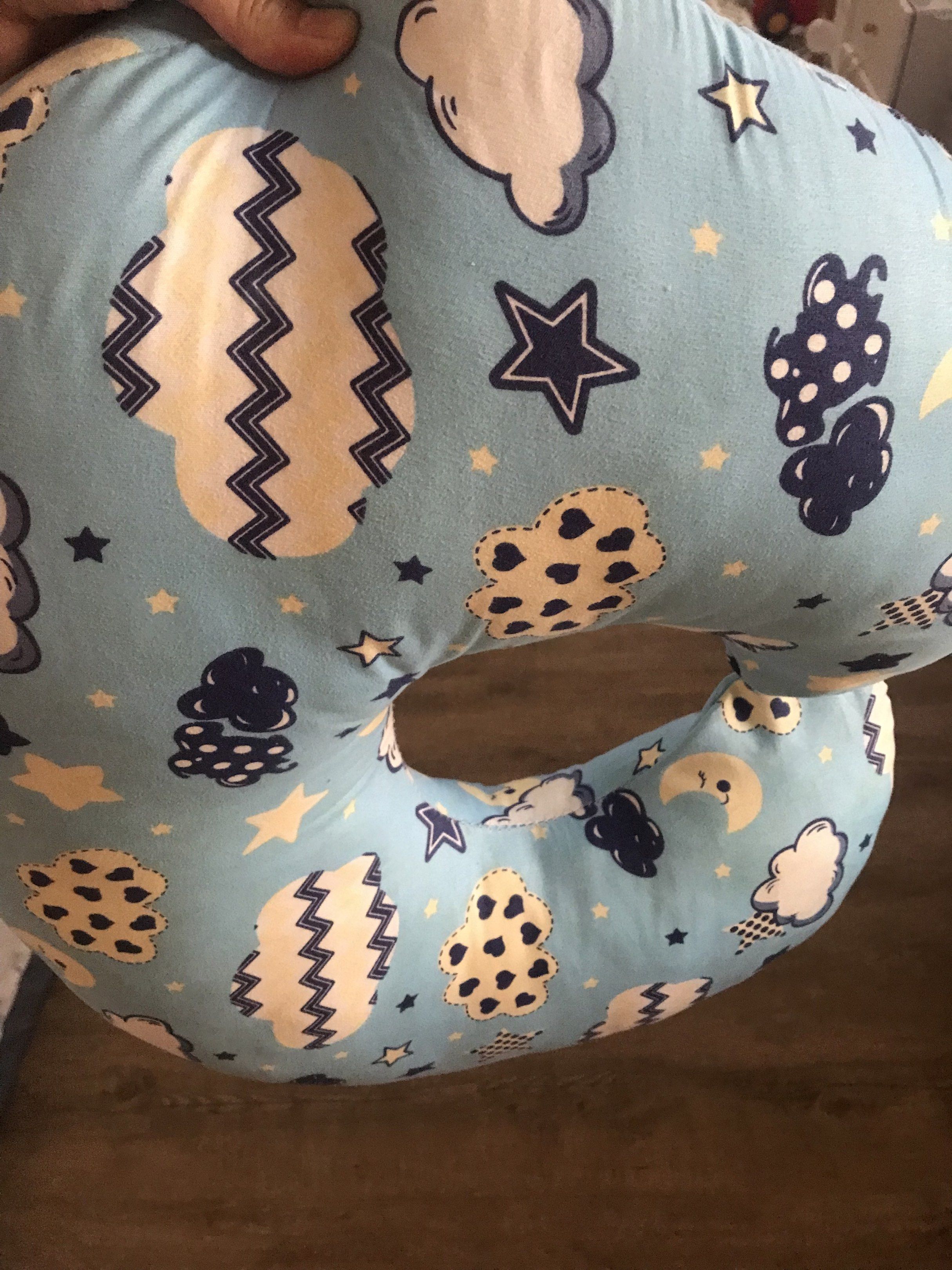 Cloud Pattern Nursing Pillow (Category: Breastfeeding & Bottle Feeding) located in Quezon City. Submitted by shop_outlet (Listing ID 1419164261, Image 1). Description: - Soft, light blue nursing pillow - Features a cute cloud and star pattern - Curved design for comfortable feeding support - Well-padded for mother and baby's comfort - A stylish and practical nursery essential.