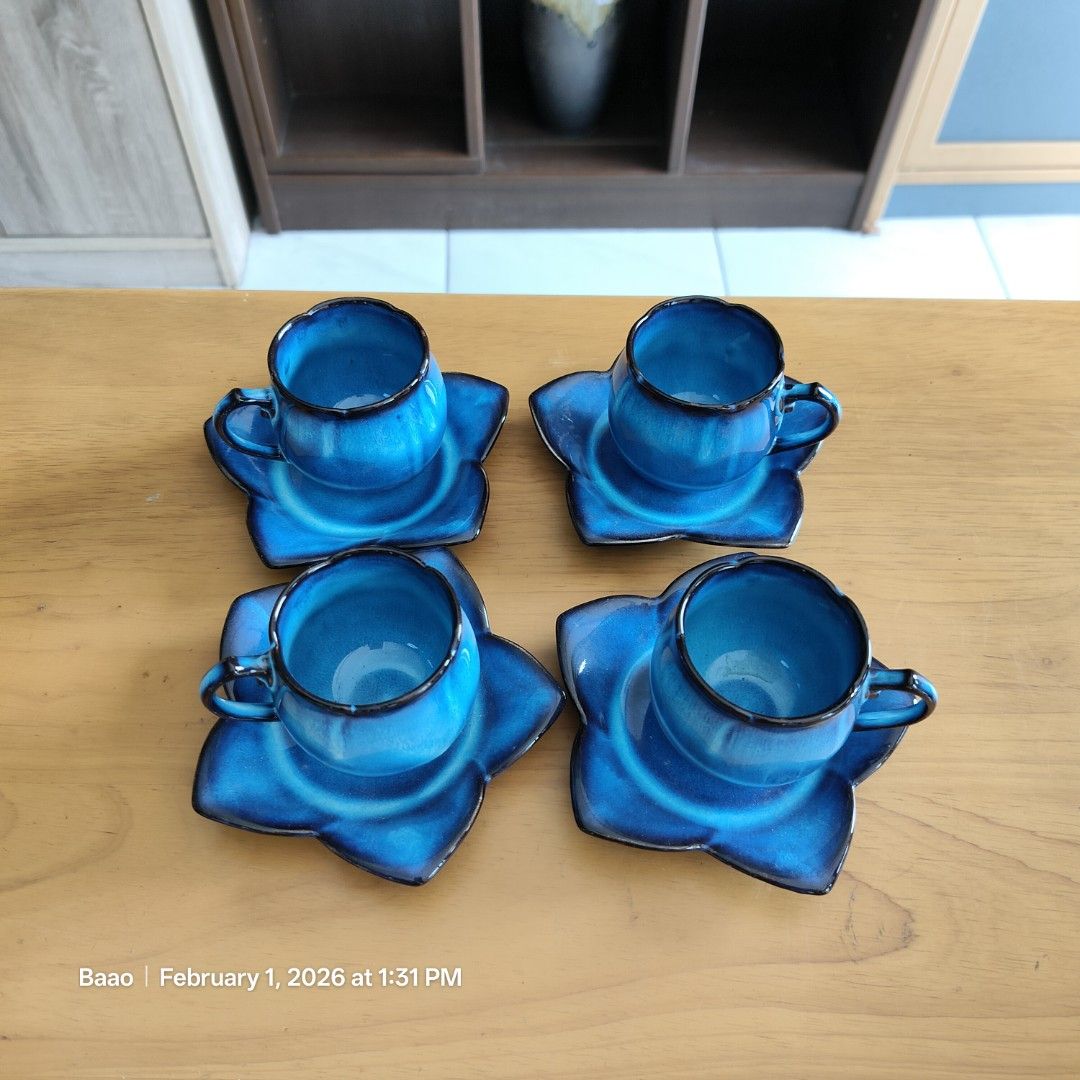 ESPRESSO CUP & SAUCERS (Category: Coffee & Tea Tableware) located in Baao. Submitted by all.things.japan (Listing ID 1419027531, Image 3). Description: ESPRESSO CUP AND SAUCERS -VGC -Set of 4 -Lightweight -Very pretty color -Cups: 2.25 x 2.25 inches, Saucer,: 4.5 inches (d) Mine: P365.00 Add Sf MOP: GCash/Landbank/Maya Note: We only ship thru Flash Express and Daily Overland or CRV Express for bulk orders..