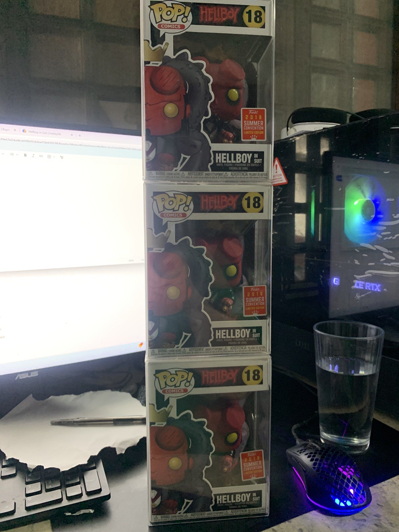 Funko Pop! Hellboy Figure (Category: Figurines & Statues) located in Manila. Submitted by robertzombie (Listing ID 1419067946, Image 1). Description: - Set includes three Funko Pop! Hellboy figures. - Each figure is in its original packaging. - Features Hellboy in different poses. - Boxes have the Funko Pop! logo and the number "18". - Ideal for collectors and Hellboy fans. also have the sdcc sticker version listed on my other posts please check 
