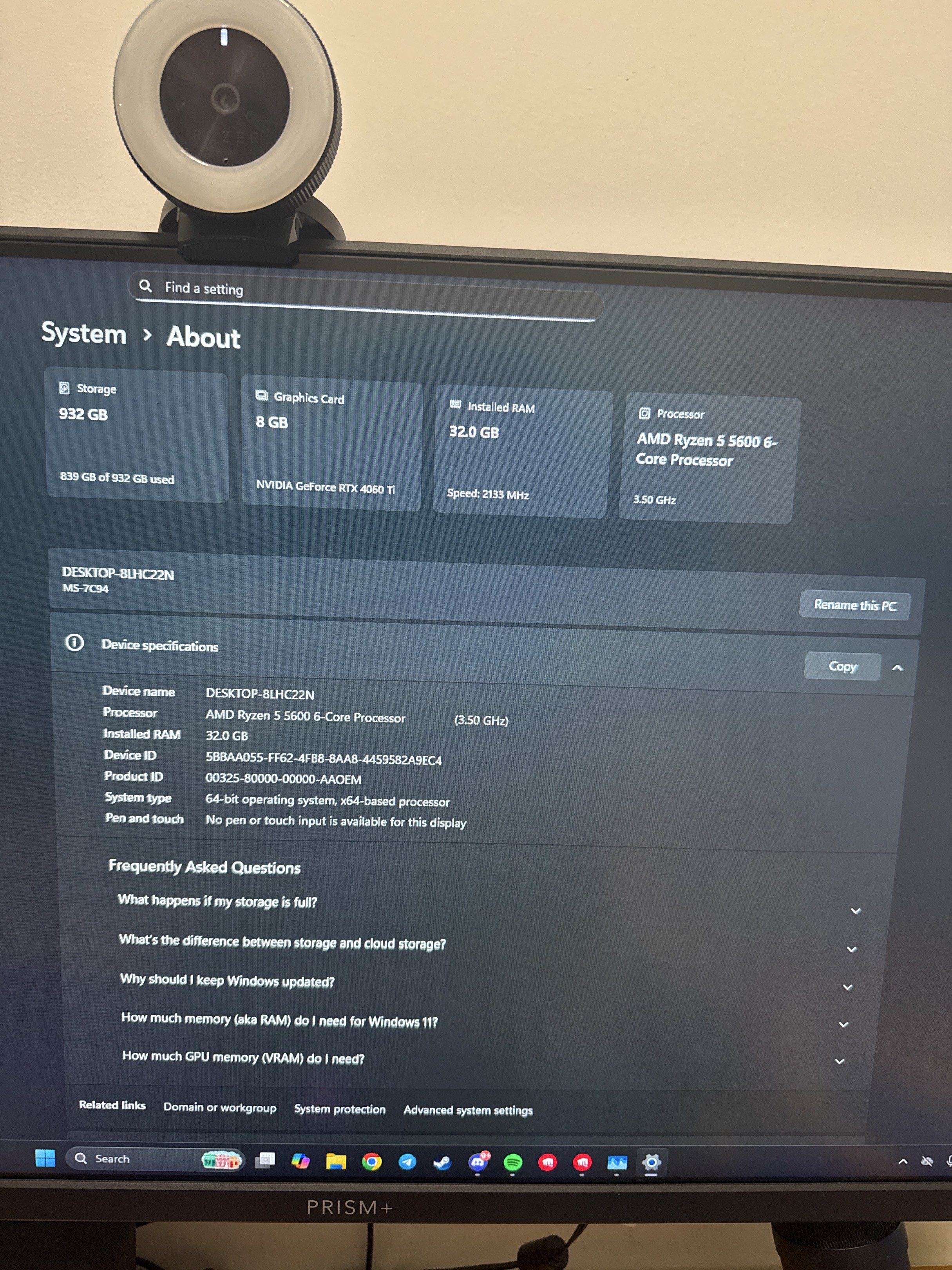 Gaming PC - AMD Ryzen 5 5600X, RTX 4060 Ti, 32GB RAM