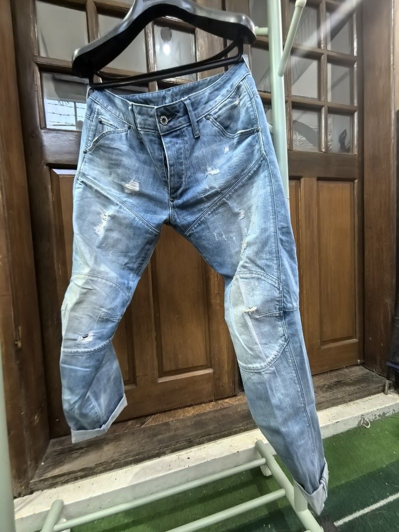 G-Star Raw Denim Jeans Size 30 (Category: Jeans) located in Makati City. Submitted by shinkc (Listing ID 1418987450, Image 1). Description: - Authentic G-Star Raw denim jeans - Light blue wash - Distressed detailing - Classic five-pocket design - Straight leg fit - Size 30 - G-Star Raw logo patch.