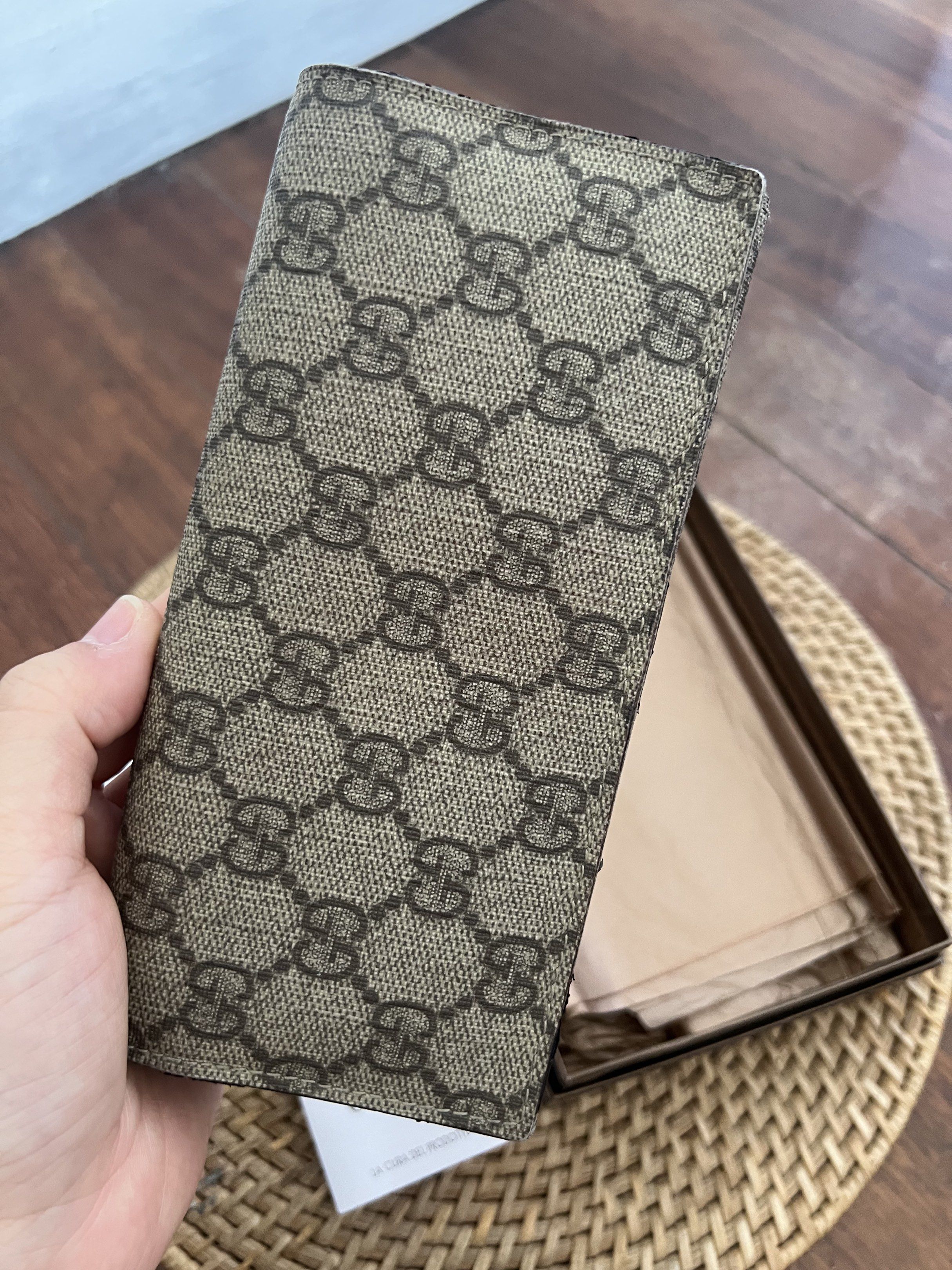 Gucci Monogram Leather Long Wallet (Category: Wallets & Card holders) located in Quezon City. Submitted by kdiv_ (Listing ID 1419099829, Image 2). Description: Personal preloved |Guaranteed Authentic Store Bought Inclusion: Box and Cards RFS: Decluttering, no longer being used MOP: BDO/GCash Shipping fee to be shouldered by the buyer.