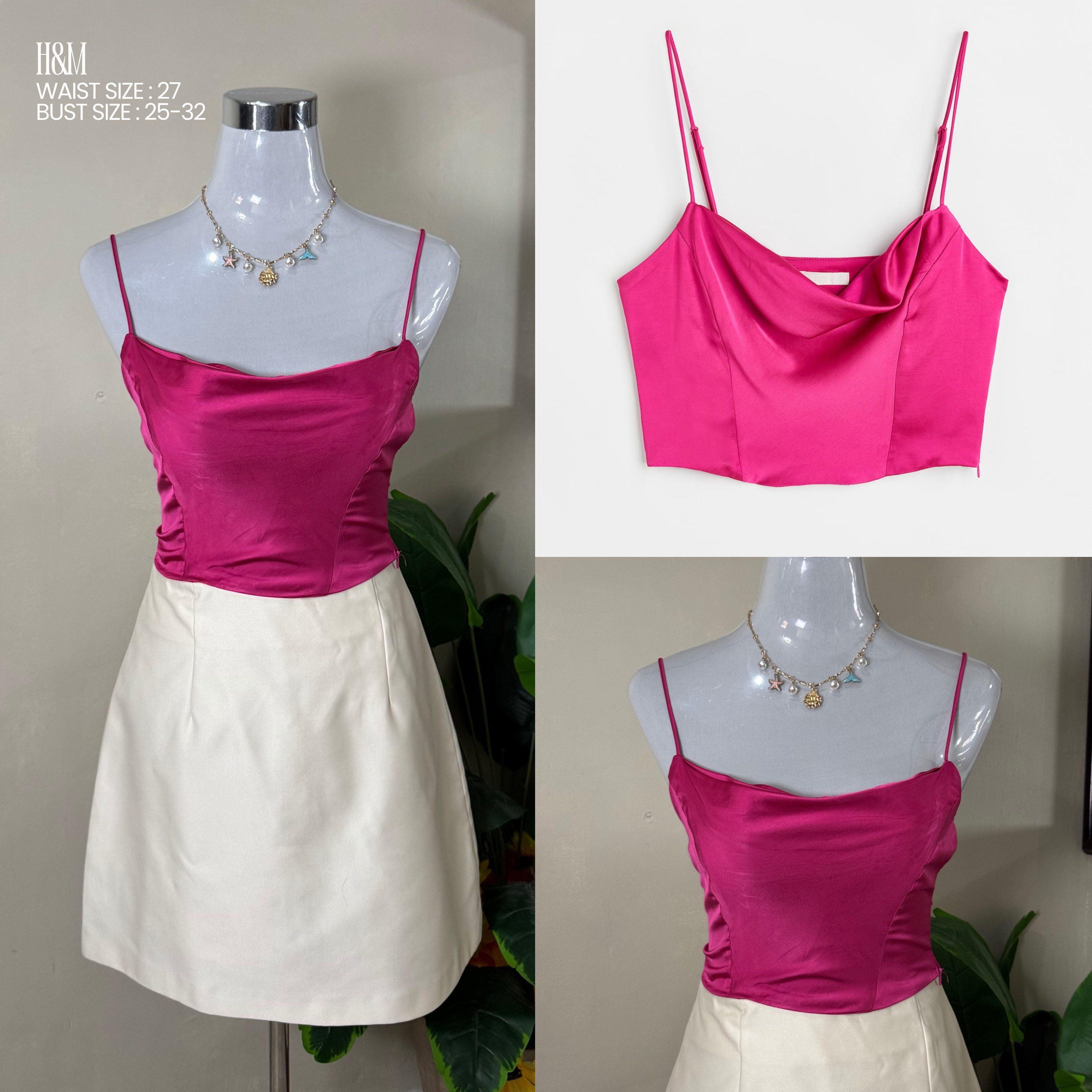 H& M Pink Satin Corset Top (Category: Sleeveless) located in Manila. Submitted by mdzeera (Listing ID 1419189582, Image 3). Description: Brand : H&M Waist : 27 | Bust : 25-32 Other details : no issue bnew, no tag.