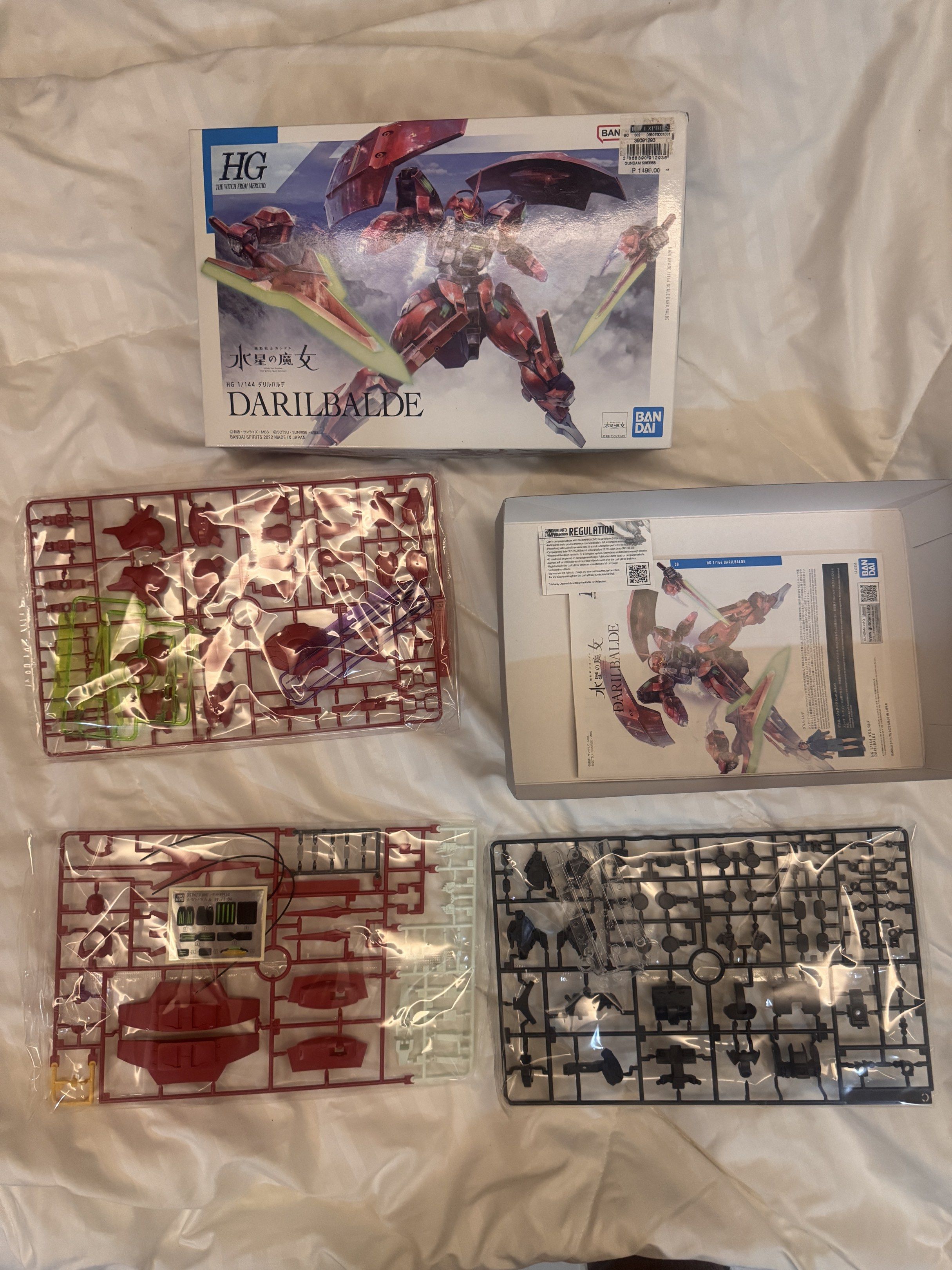 HG 1/144 Darilbalde Gundam Model Kit (Category: Gundam & Model Kits) located in Manila. Submitted by fe79f160110d29e98a2db7cb477b35 (Listing ID 1419162836, Image 2). Description: HG 1/144 Darilbalde model kit bought at SM Toy Express. Only opened the box to check runners (Was meant to be a gift but didn’t go through) - Includes: - Still sealed Plastic runners - Stickers - Instruction manual - Original price tag from Toy Express attached MoP: Cash