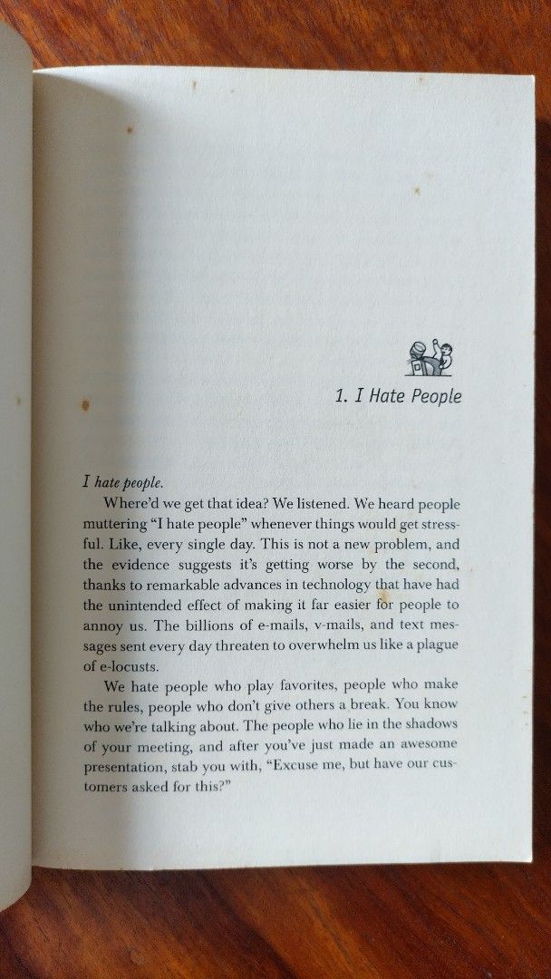 I Hate People! By Littman and Hershon (Category: Storybooks) located in Paranaque City. Submitted by cgeerod (Listing ID 1419036628, Image 3). Description: Book, "I Hate People!" by Jonathan Littman and Marc Hershon, offers a guide to navigating the workplace. It provides insights on dealing with coworkers and getting what you want out of your job. The book includes tips for handling difficult situations and is intended for those who want to impr