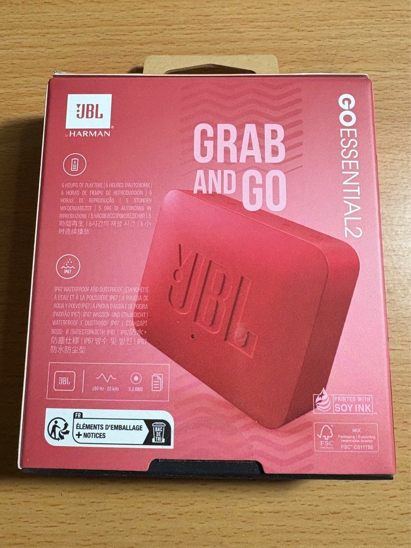 JBL GO Essential 2 Bluetooth Speaker (Category: Soundbars, Speakers & Amplifiers) located in Manila. Submitted by bernnn16 (Listing ID 1419114464, Image 3). Description: Never been used, only got to open the package to test if it’s working 😊 - JBL GO Essential 2 Bluetooth speaker - Color: Red - Bluetooth connectivity - 5-hour battery life - Waterproof and dustproof - Portable and compact design - Includes original packaging.