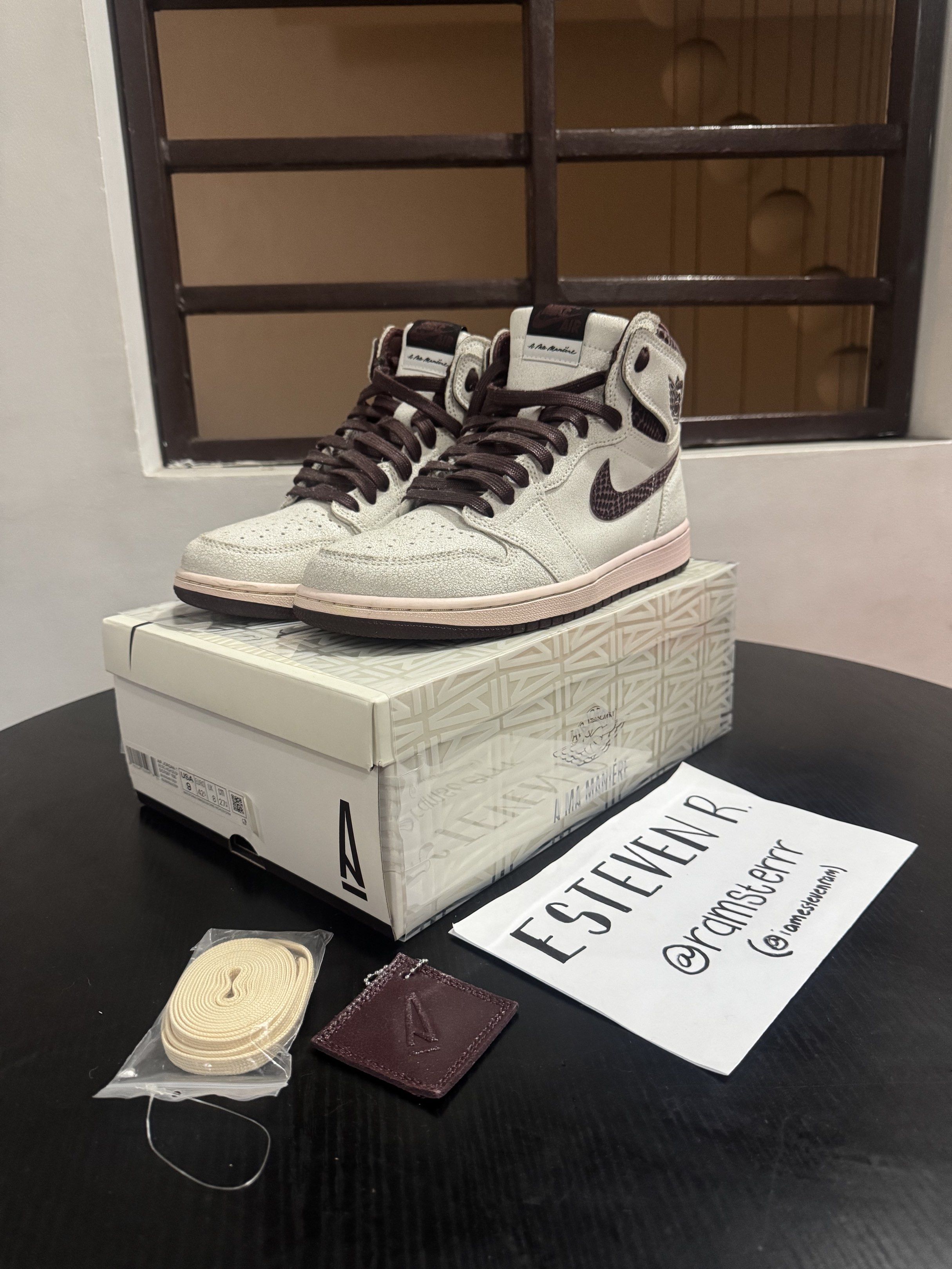 Jordan 1 A Ma Maniere (Category: Sneakers) located in Manila. Submitted by lessstuffstudio (Listing ID 1419120705, Image 1). Description: 🎉FOR SALE🎉 Jordan 1 High A Ma Maniére Size 9 mens Used Condition 9/10 Issues: Discoloration of midsoles Complete with extra lace and hang tag 5000 pesos only slightly negotiable for sure buyers.