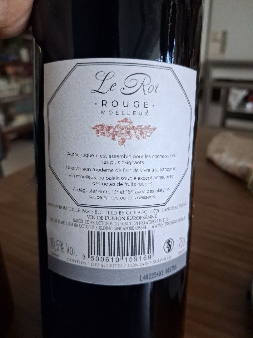 Le Rois Rouge Le Roi Rouge Moelleux red Wine 750ml, Food & Drinks, Alcoholic ...