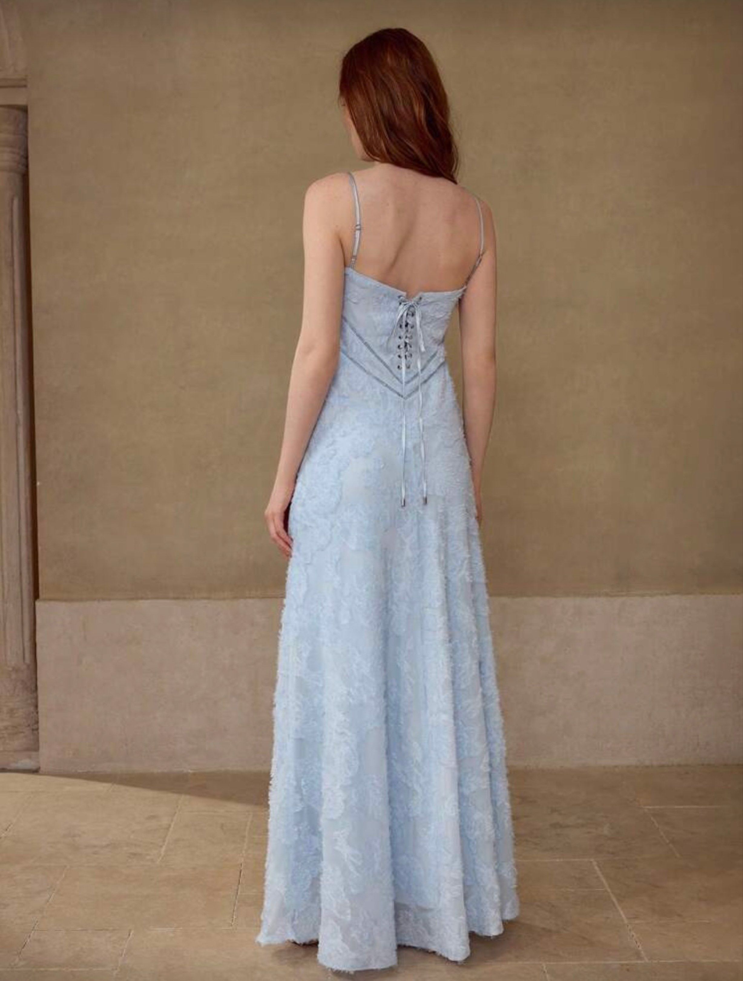 Light Blue Lace Maxi Dress (Category: Dresses) located in Manila. Submitted by lktiu (Listing ID 1419166040, Image 2). Description: Only used once! Orig price: Php 1,455 - Light blue maxi dress - Delicate lace design - Spaghetti straps - Flattering silhouette - Corset-style lace-up back - Adjustable fit - Perfect for special occasions - See size chart for measurements.