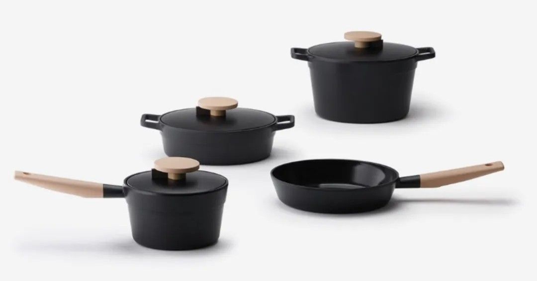 Lock & Lock Minimal 18cm Sauce Pan - Hard Anodized Ceramic Non-Stick - Black/Wood