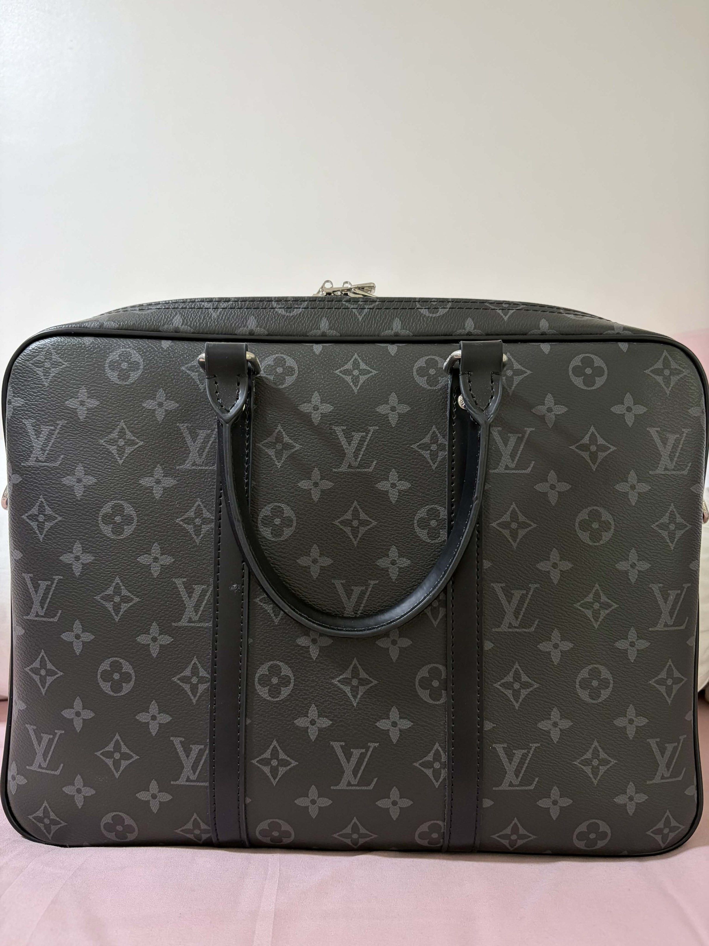 Louis Vuitton Monogram Eclipse Briefcase (Category: Luxury Bags & Wallets) located in Muntinlupa City. Submitted by el1b12345 (Listing ID 1419109988, Image 1). Description: - Louis Vuitton Porte Documents Voyage Brief Case - no issues - Stylish dark grey color - Features the iconic LV monogram pattern - Secure zip closure - Comfortable top handle - Ideal for professional use - High quality replica/Looks authentic and barely noticeable - mop: Gcas