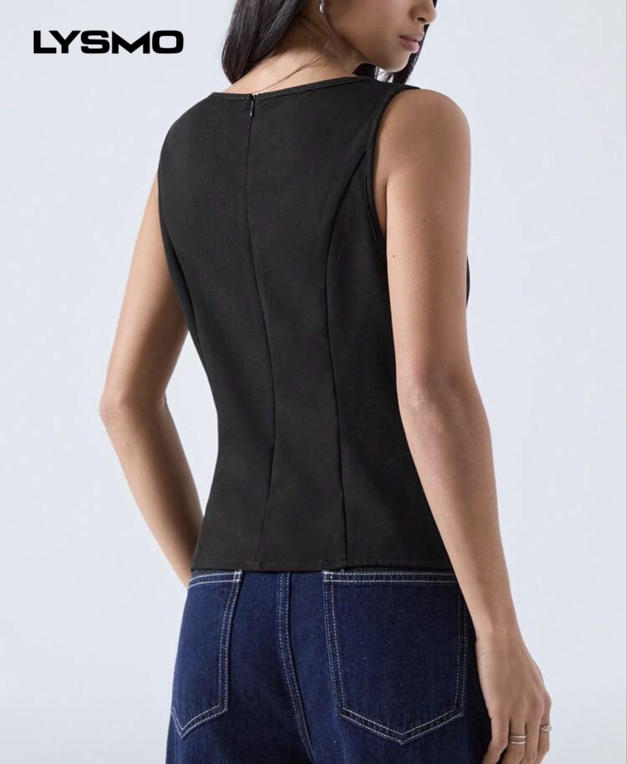 LYSMO Black Sleeveless Top (Category: Sleeveless) located in Manila. Submitted by _everythinguwant__ (Listing ID 1419145981, Image 2). Description: - Brand: LYSMO - Style: Sleeveless top - Color: Black - Neckline: Square - Fit: Fitted - Closure: Back zipper - Features: Versatile, can be dressed up or down. - Perfect for a chic, modern look..