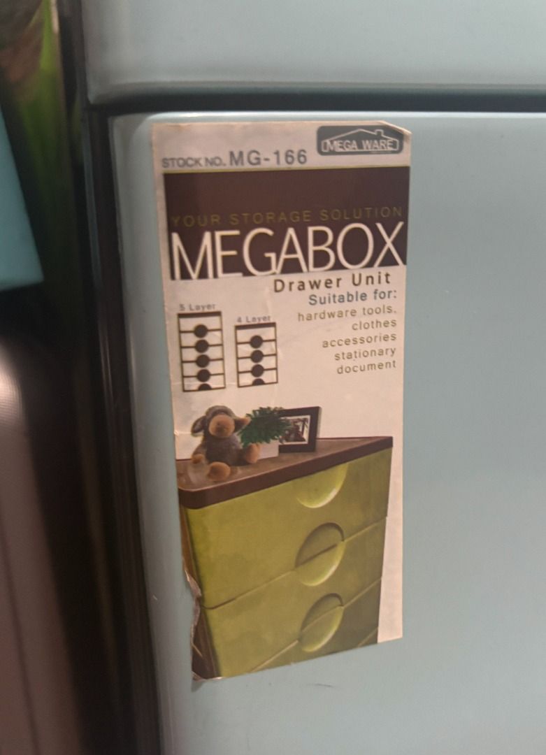 Megabox 5-Drawer Storage Cabinet Orocan (Category: Shelves, Cabinets & Racks) located in Manila. Submitted by drearym00n (Listing ID 1418976939, Image 2). Description: Light blue Megabox 5-drawer plastic storage cabinet Dimensions: L 55in x W 15.5in x H 42in • Actual photos • minimal scratches, signs of use. needs cleaning • RFS: declutter PAYMENT: Maya/BPI/UnionBank/Maribank only NO COD NO GCASH.