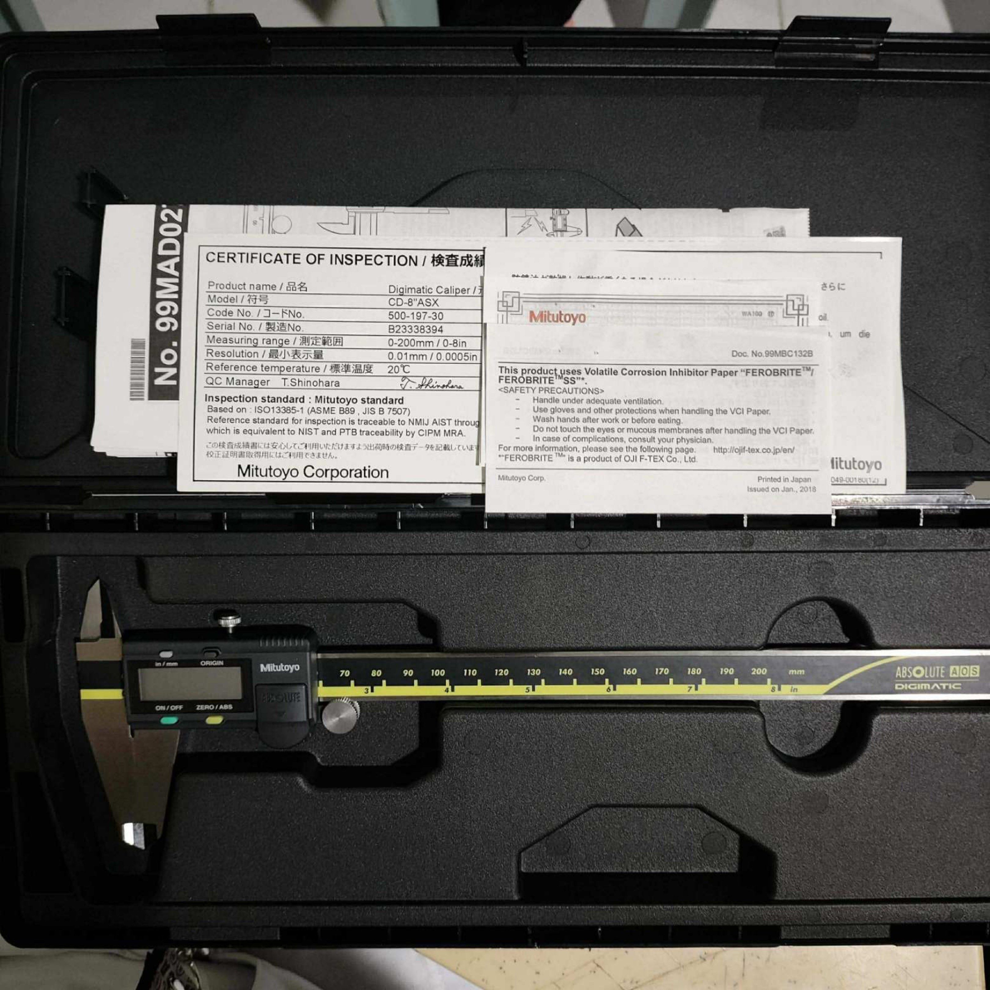 Mitutoyo Digital Caliper (Category: Construction Tools & Equipment) located in Taguig. Submitted by crlsrymnd (Listing ID 1419114486, Image 2). Description: Mitutoyo Digital Vernier Calipers BRAND NEW/ NEVER USED Model: CD-8”ASX (500-197-30) Retail Price:₱14k Selling Price:₱12k CD-6”ASX (500-196-30) Retail Price: ₱24k Selling Price: ₱15k Includes: Hard case, Manual, and Inspection Certificate, Battery Loc: Metro Manila Area.