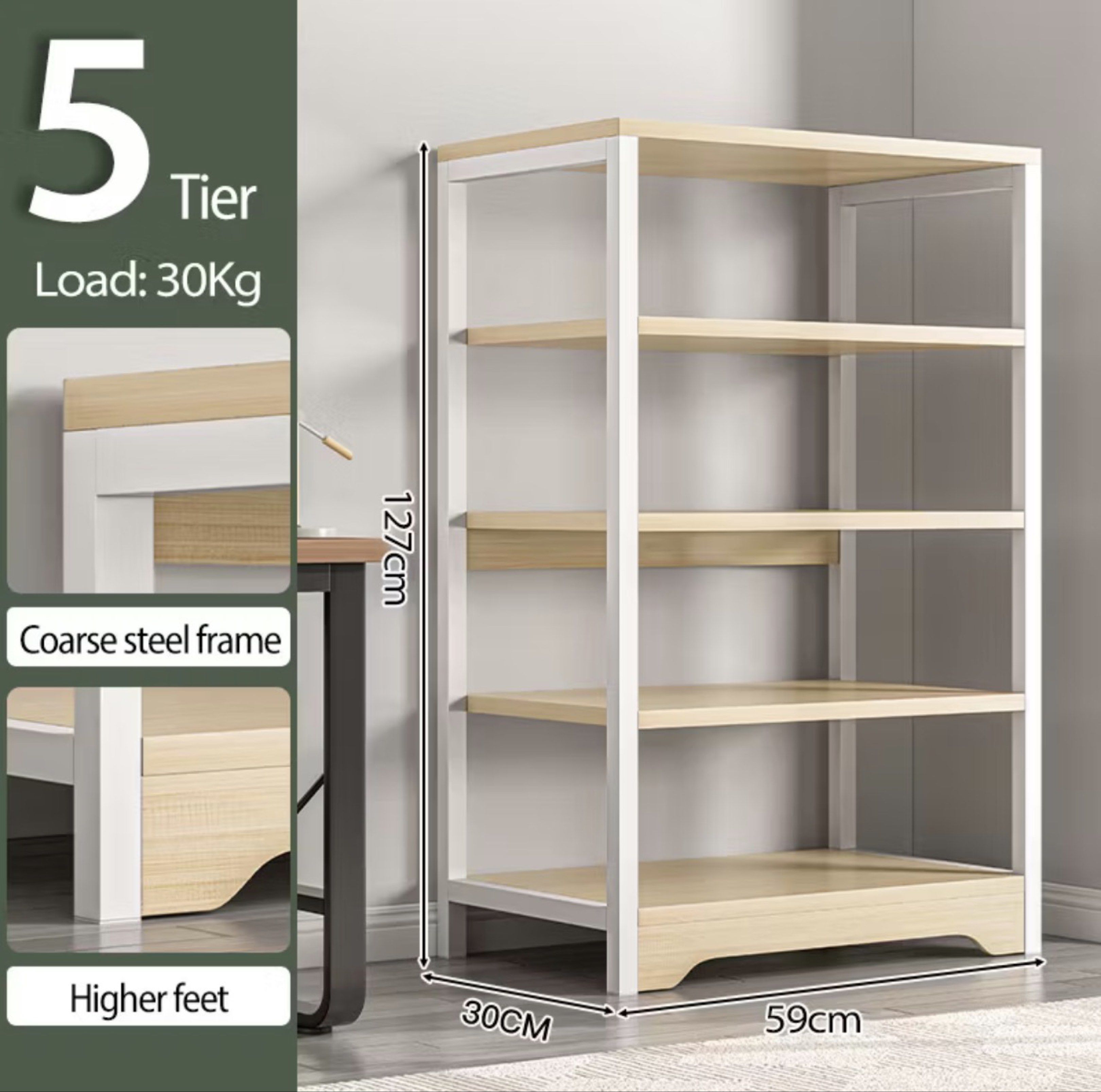 Nordic 5 Tier Bookshelf | Metal Frame Storage Rack | Study Table Side ...