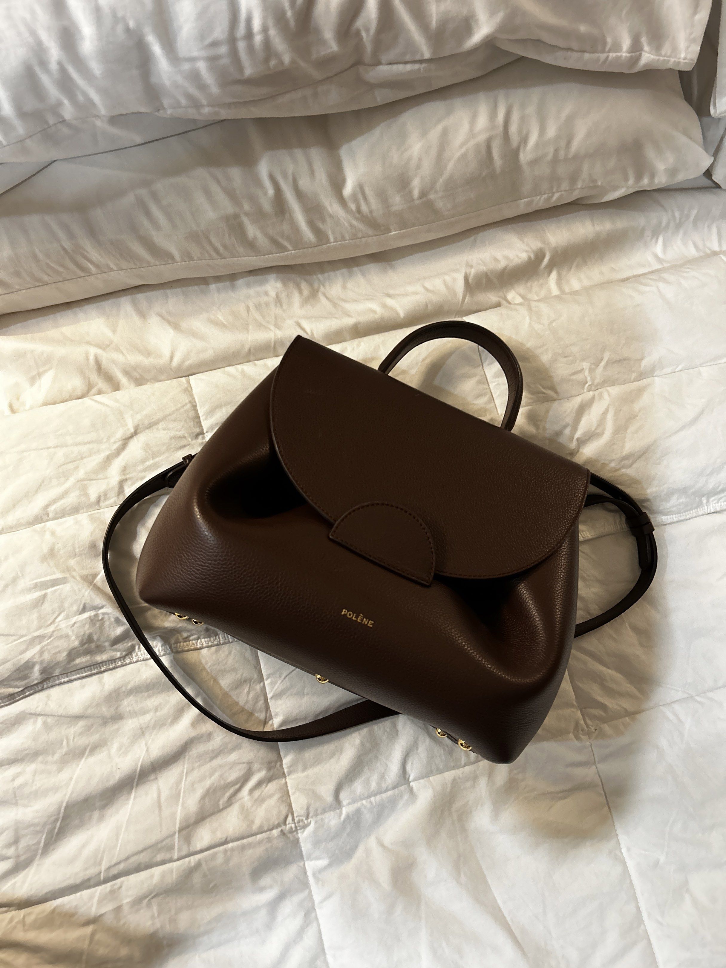 Polene Numero Un Sept Backpack - Brown (Category: Luxury Bags & Wallets) located in Quezon City. Submitted by co0lfinds (Listing ID 1419175432, Image 2). Description: - authentic 💯 - bought in tokyo japan - condition: used 3 times (w small flaw) - rfs: decluttering - srp: P40808.