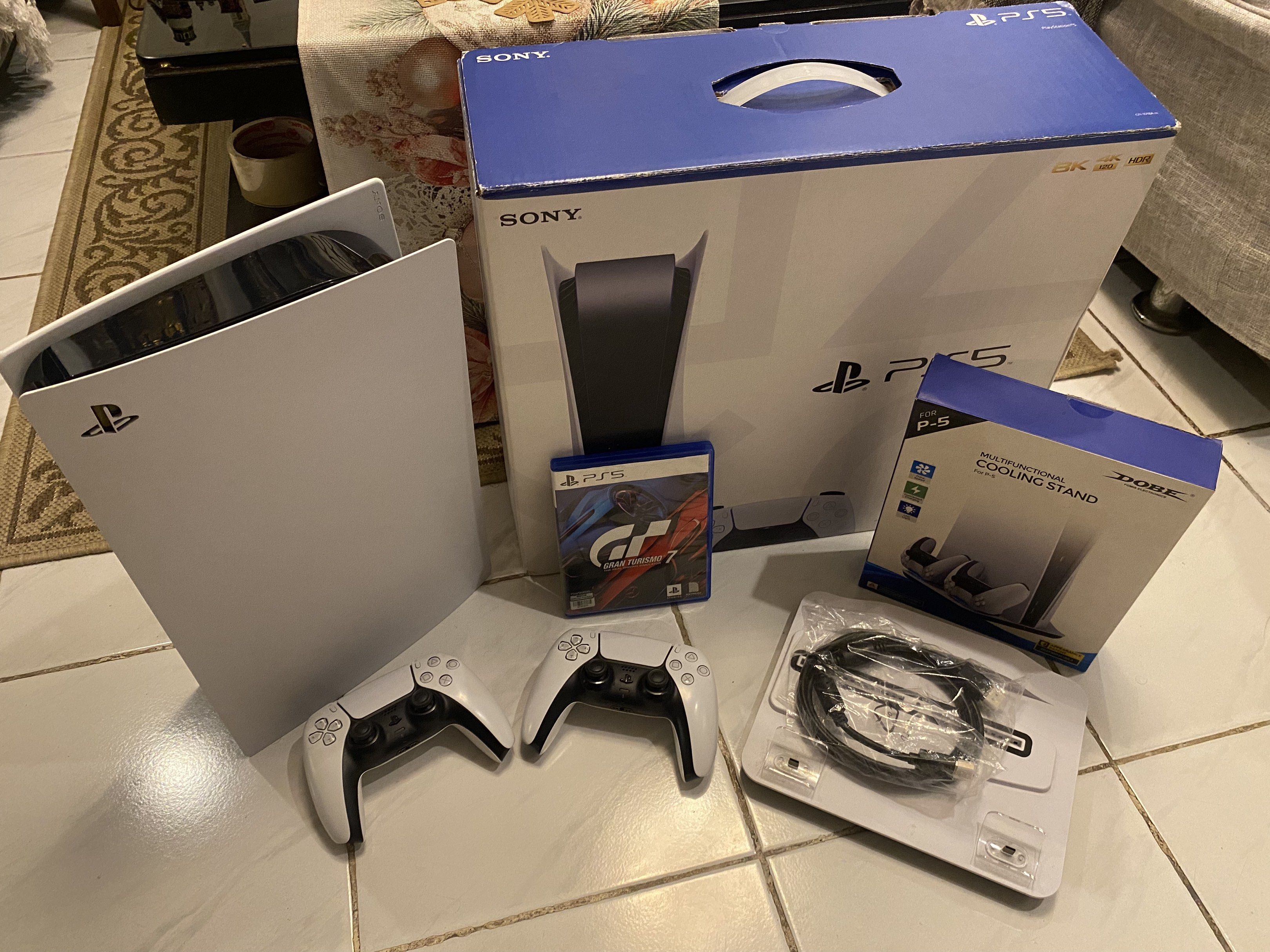PS5 Phat Disc Edition 1TB (Category: PlayStation) located in Pasig City. Submitted by ajvvv (Listing ID 1419170604, Image 1). Description: For sale or trade! PS5 Phat Disc Edition 1TB With Two Dual Sense Controllers 1 game (Gran Turismo) Cooling stand Cables No issue and good as new! Seldom used only.
