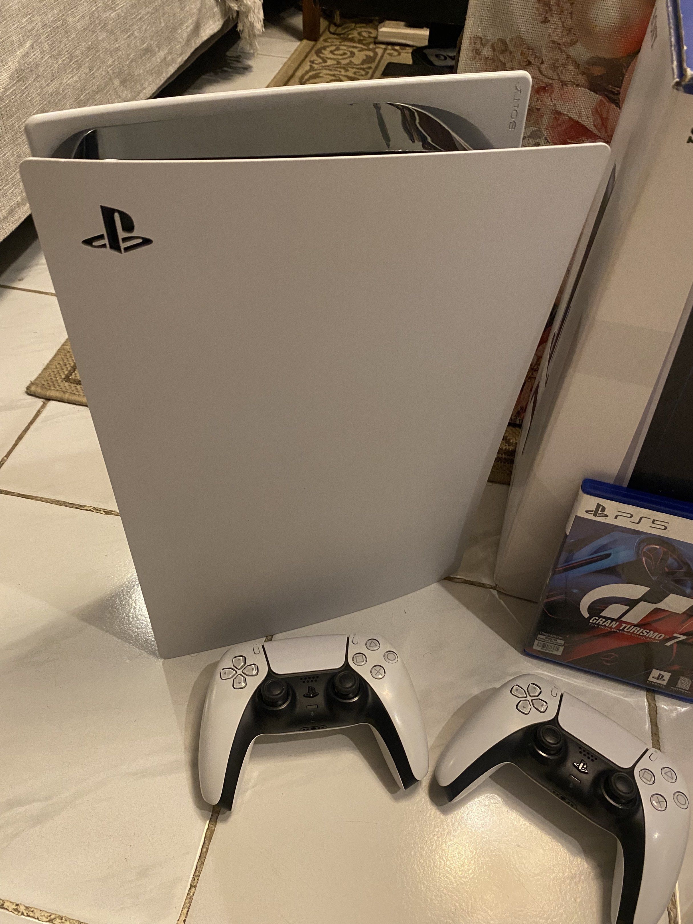 PS5 Phat Disc Edition 1TB (Category: PlayStation) located in Pasig City. Submitted by ajvvv (Listing ID 1419170604, Image 2). Description: For sale or trade! PS5 Phat Disc Edition 1TB With Two Dual Sense Controllers 1 game (Gran Turismo) Cooling stand Cables No issue and good as new! Seldom used only.