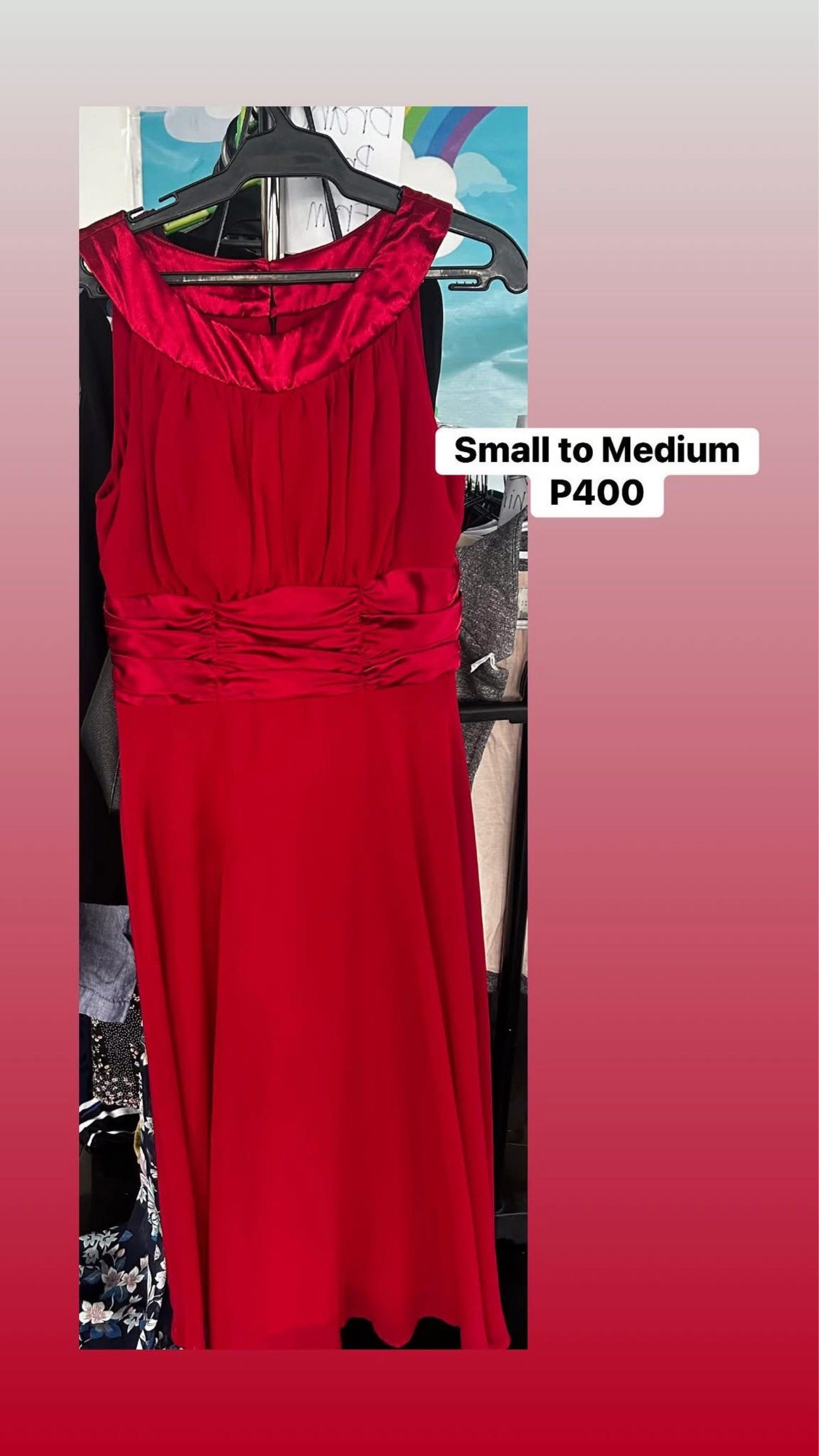 Red Dress - Small to Medium (Category: Dresses) located in Manila. Submitted by corryyy (Listing ID 1419118272, Image 1). Description: - Elegant red dress - Flattering design - Cinched waist - Flowing skirt - Sleeveless - Unique neckline - Fits Small to Medium - Perfect for special occasions.