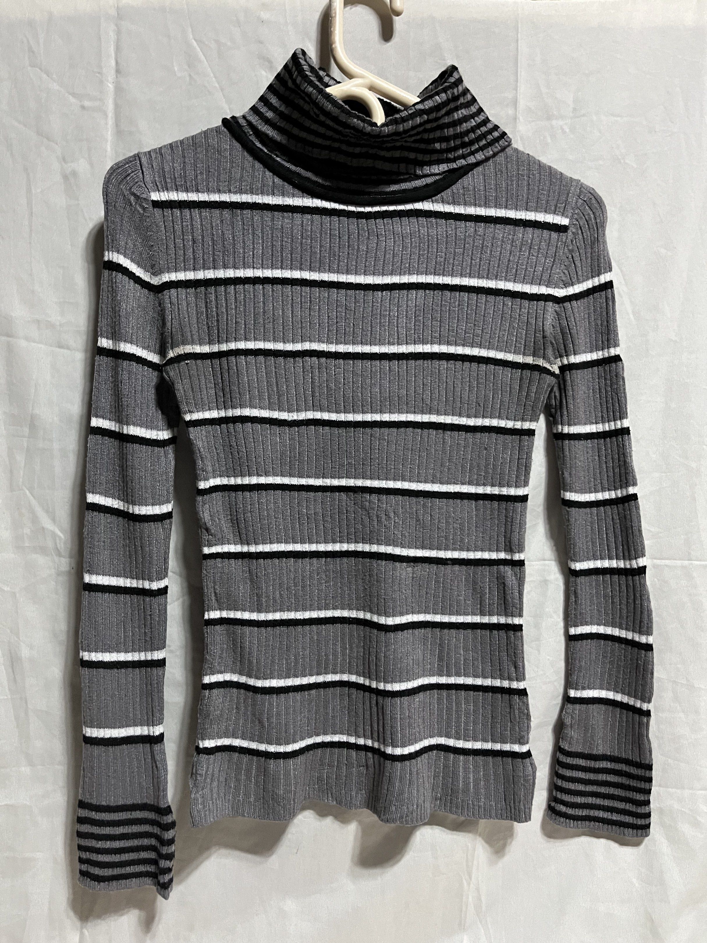 Revamped Stripped Ribbed Turtleneck Sweater (Category: Coats, Jackets and Outerwear) located in Baguio. Submitted by sweetlings (Listing ID 1419101279, Image 2). Description: Length: 22.5" Pit to pit: 13.5" Body-hugging stretchy material MOP: GCASH SHIPS VIA J&T 📍BAGUIO CITY.