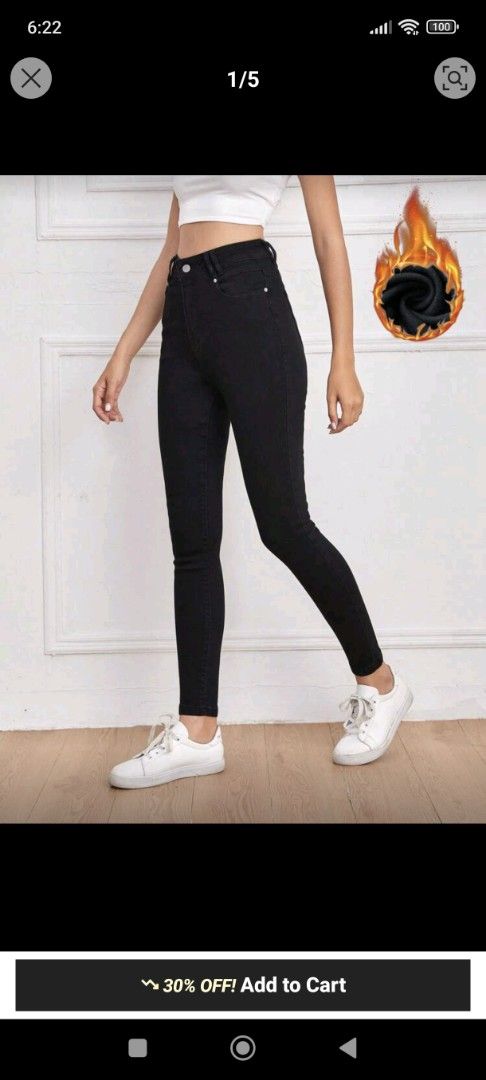 SHEIN Essnce Brushed Fabric Thermal Jeans (Category: Jeans) located in Quezon City. Submitted by ela.decluttering (Listing ID 1419096426, Image 1). Description: - SHEIN Essence Jeans - Brushed fabric, thermal design - High-waisted and skinny fit - Black color - Thickened design, ideal for winter - Size S good for winter, was supposed to be worn for winter trip. fits waist 29in. never worn and just tried on, medyo baggy sakin ung fit, 28in waist a
