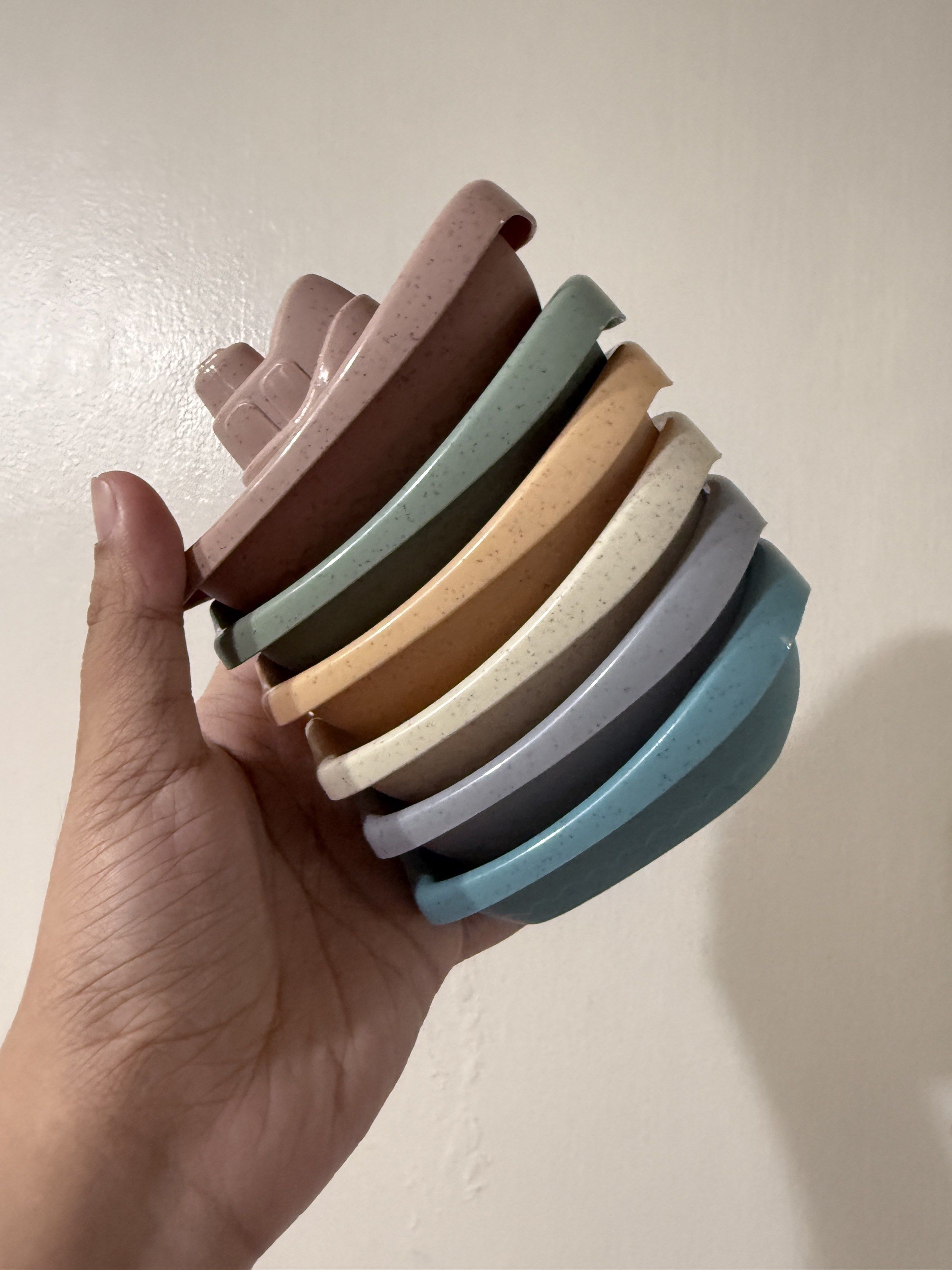 Stacking Boat Toys (Category: Kids Toys) located in San Pablo. Submitted by dtanne (Listing ID 1419154998, Image 1). Description: - Set of colorful, pastel-colored stacking boat toys. - Designed to stack on top of each other. - Made of plastic. - Ideal for bath time fun or imaginative play..