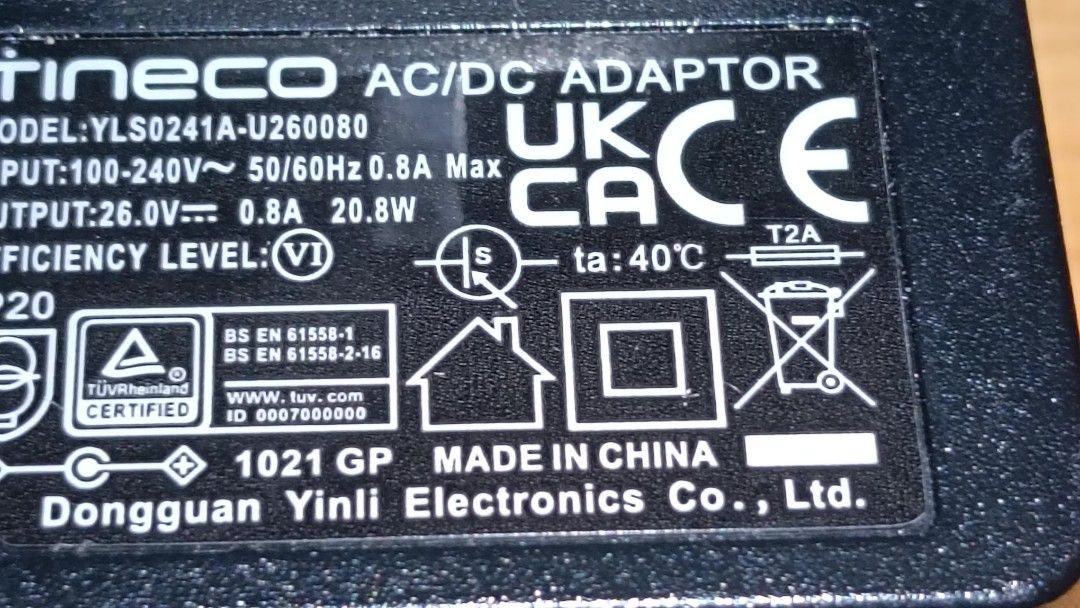 Tineco charger 26v 0.8A406033264322160641