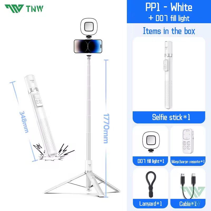 TNW PP1 White Selfie Stick with Fill Light (Category: Tripods & Monopods) located in Manila. Submitted by prelovedbymarbz (Listing ID 1419172228, Image 1). Description: Used once. With light. .