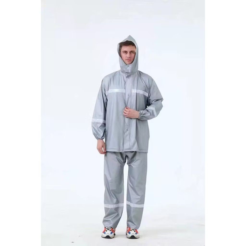 Unisex Raincoat / Rain Suit Set (Category: Coats, Jackets and Outerwear) located in Las Pinas. Submitted by rafrom (Listing ID 1419079357, Image 1). Description: - Color: Gray - Complete set (jacket and pants) - With pockets - Made of durable material - Reflective strips for visibility - Best for riding motorcycles 🛵 Modes of payment & delivery can be suggested by the buyer to fit his/her convenience, affordability and safety.