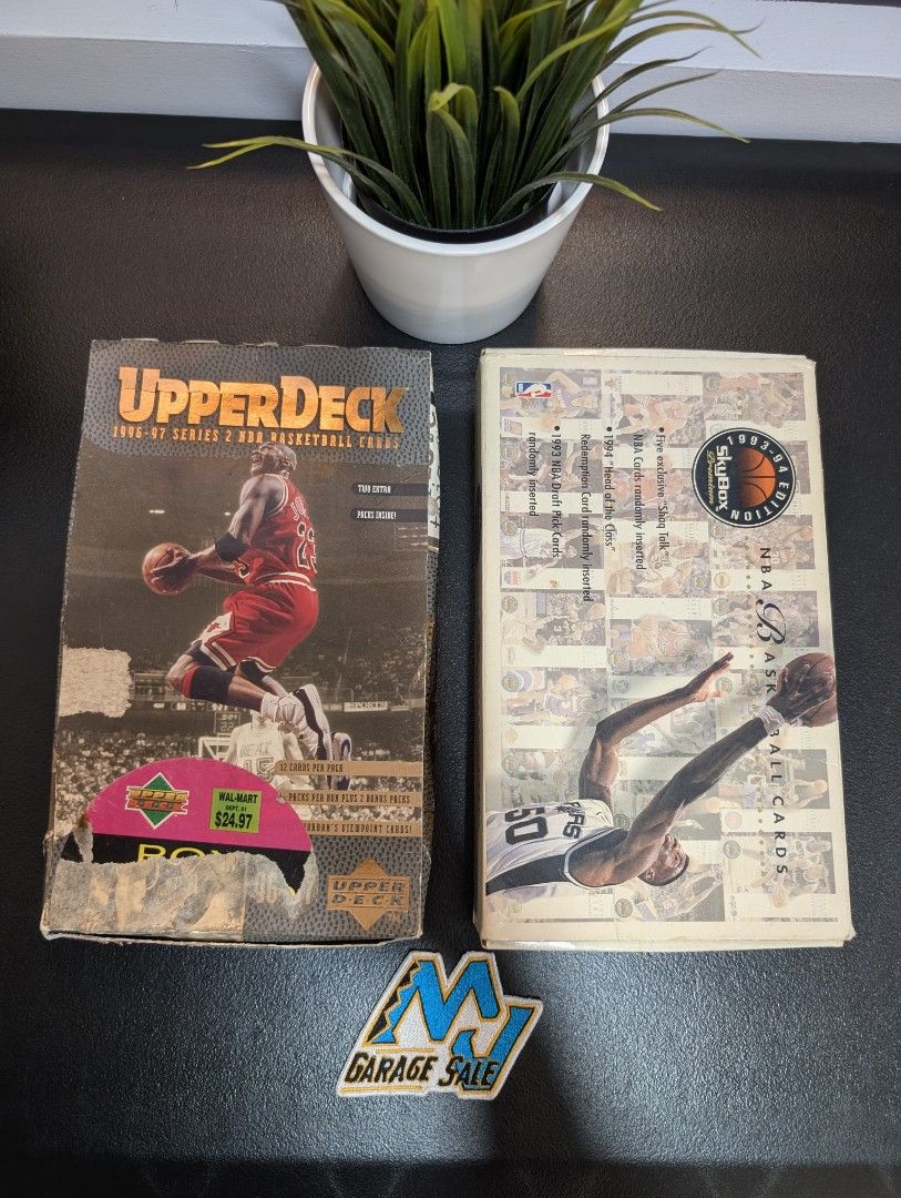 Vintage 90's NBA Basketball Empty Boxes Only (Category: Vintage Collectibles) located in Santa Maria. Submitted by mjgaragesale (Listing ID 1419162528, Image 2). Description: Vintage 90's NBA Basketball Empty Boxes Only ◉ 1996-97 Upper Deck Series 2, Jordan front cover - 1 piece ◉ 1993-94 Skybox Premium Edition, Series 1 - 1 piece ◉ 1997-98 Upper Deck UD3 Hobby box - 7 pieces ◉ 1996/97 Upper Deck UD3 Basketball Hobby Box - 6 pieces ◉ 1994-95 SkyB