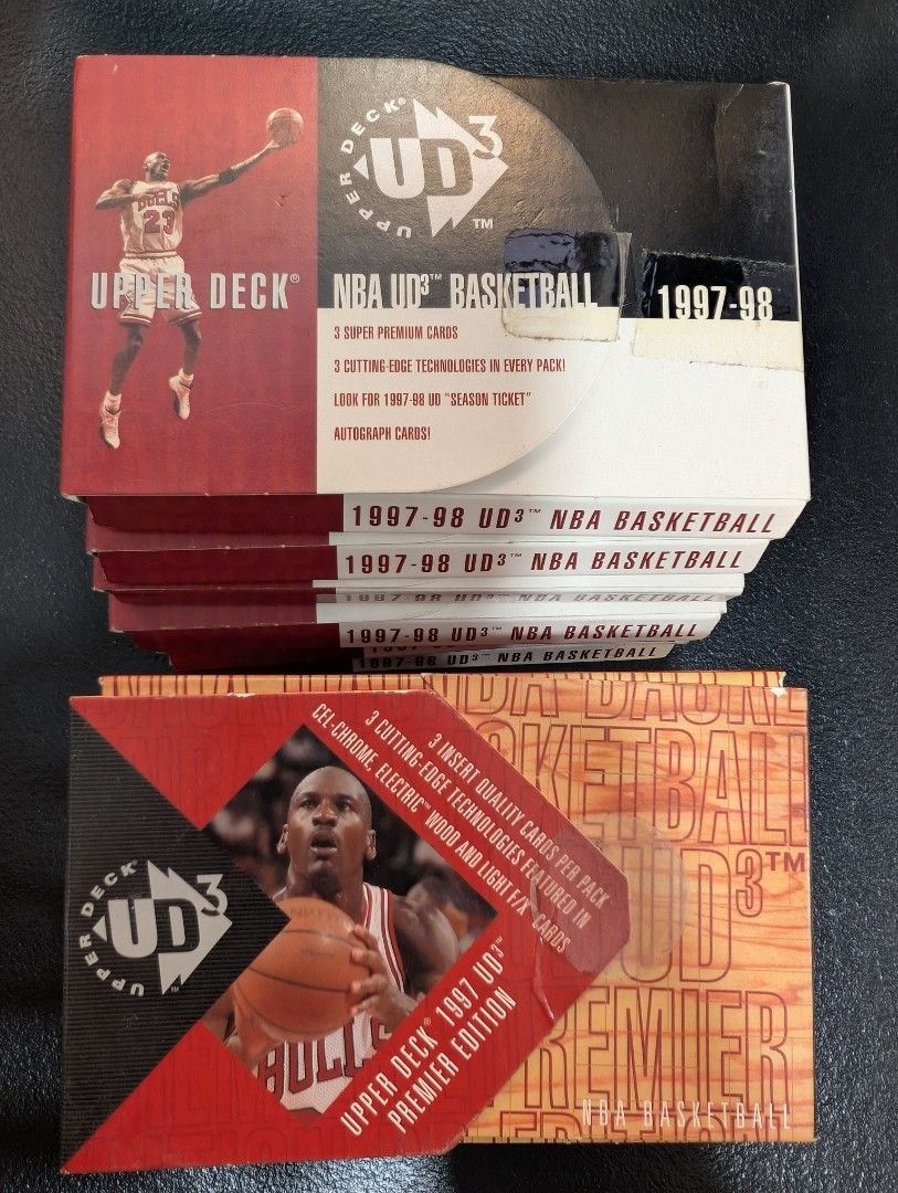 Vintage 90's NBA Basketball Empty Boxes Only (Category: Vintage Collectibles) located in Santa Maria. Submitted by mjgaragesale (Listing ID 1419162528, Image 3). Description: Vintage 90's NBA Basketball Empty Boxes Only ◉ 1996-97 Upper Deck Series 2, Jordan front cover - 1 piece ◉ 1993-94 Skybox Premium Edition, Series 1 - 1 piece ◉ 1997-98 Upper Deck UD3 Hobby box - 7 pieces ◉ 1996/97 Upper Deck UD3 Basketball Hobby Box - 6 pieces ◉ 1994-95 SkyB