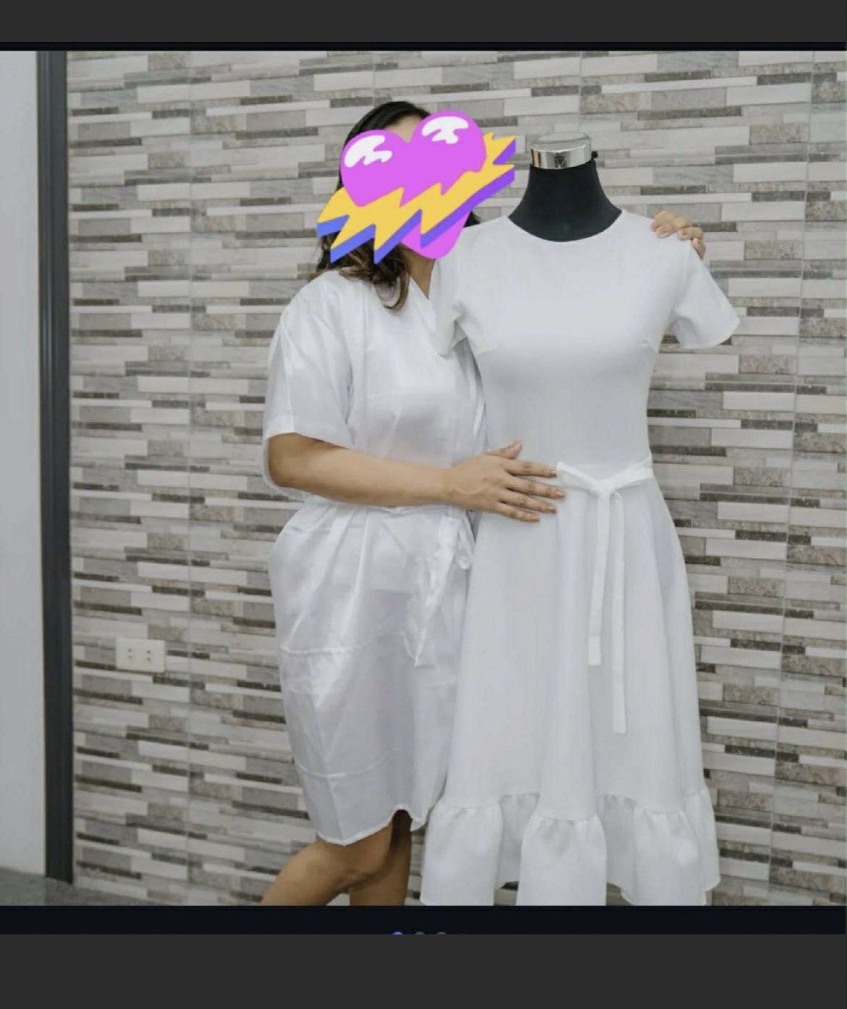 White Dress with Belt (Category: Dresses) located in Manila. Submitted by kali_11 (Listing ID 1418976953, Image 1). Description: - White dress - Round neckline - Short sleeves - Fitted bodice - Flared skirt with ruffled hem - Matching belt included - Perfect for special occasions or minimalist style.