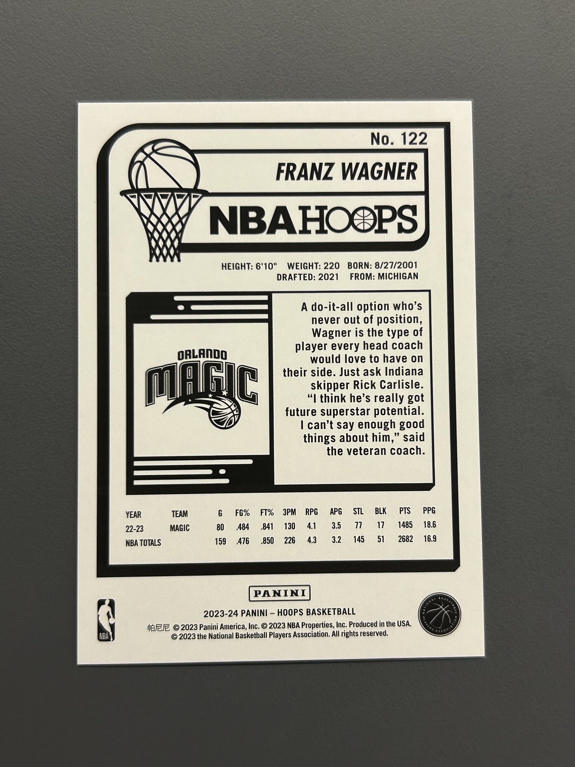2023-2024 Panini Hoops Holo /199 Franz Wagner, Hobbies & Toys, Toys ...