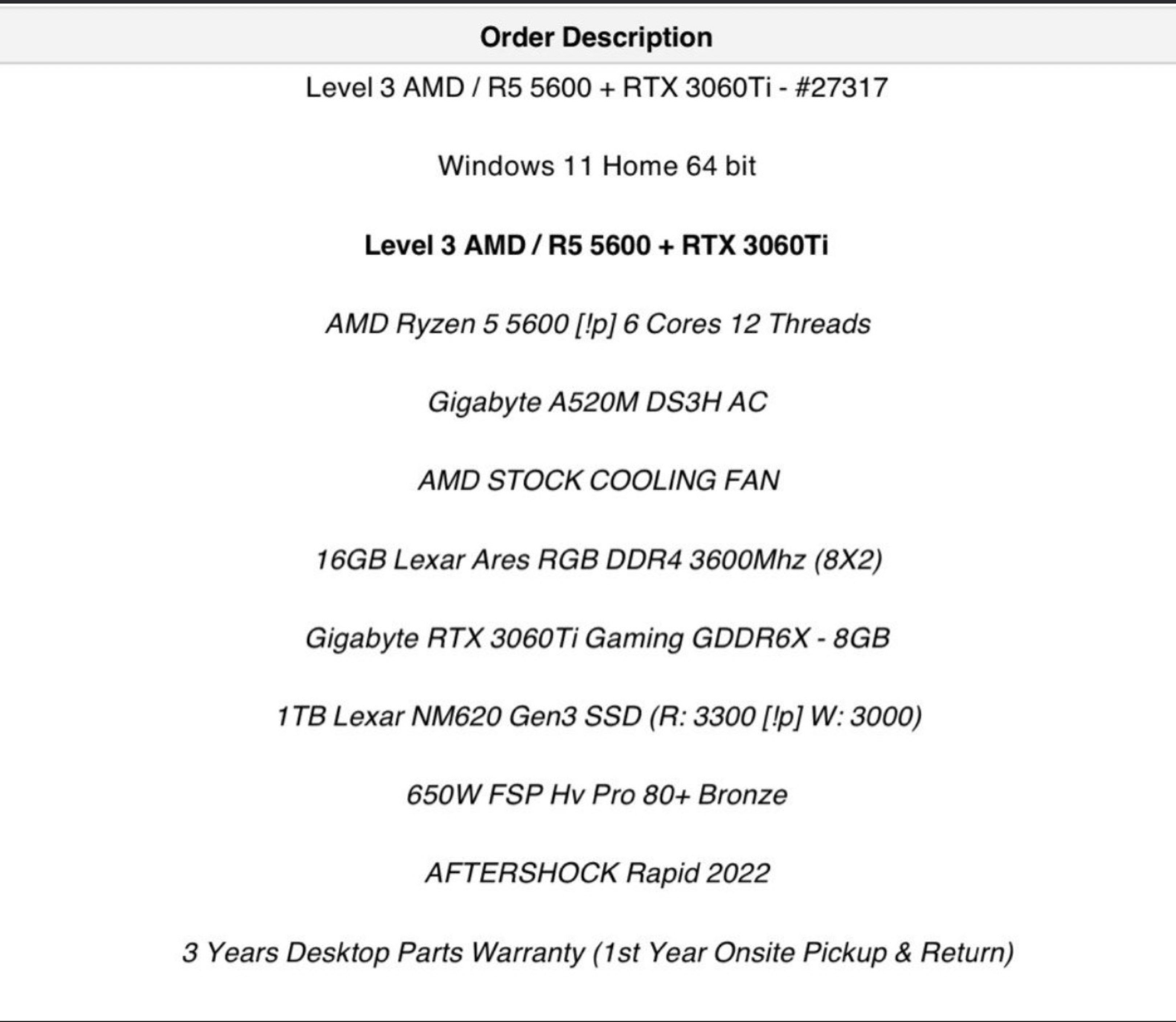 Aftershock Rapid 2022 Gaming PC - RTX 3060Ti65605232128259110
